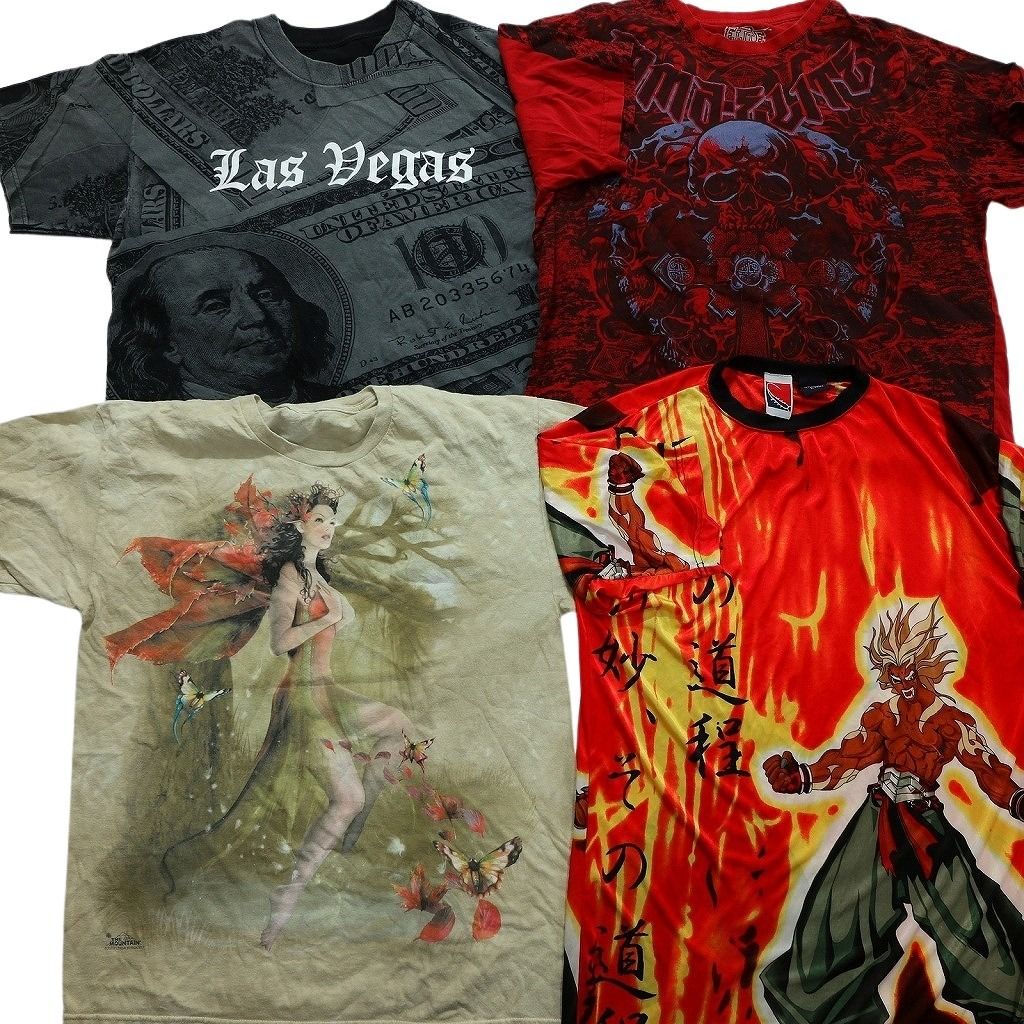 古着卸 まとめ売り 大判プリント 半袖Tシャツ 15枚セット (メンズ S /M 