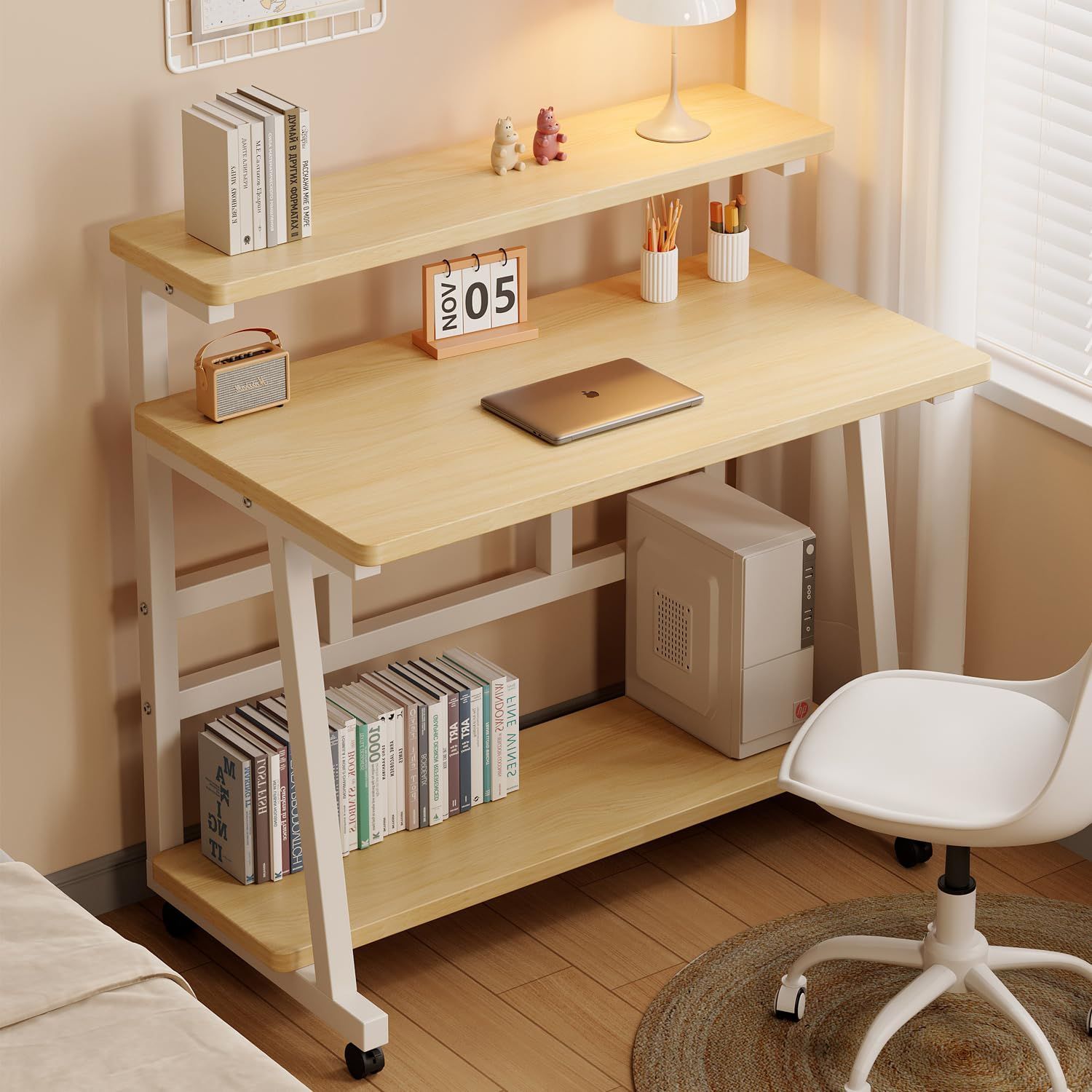 PQNLXLN パソコンデスク モニター台付き 棚付きデスク 奥行50cm 幅80cm