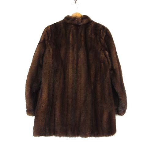 銀座 赤坂 GINZA AKASAKA CINQ 毛皮 コート ミンク ファー M 9 ダークブラウン こげ茶色 美品 リアルファー