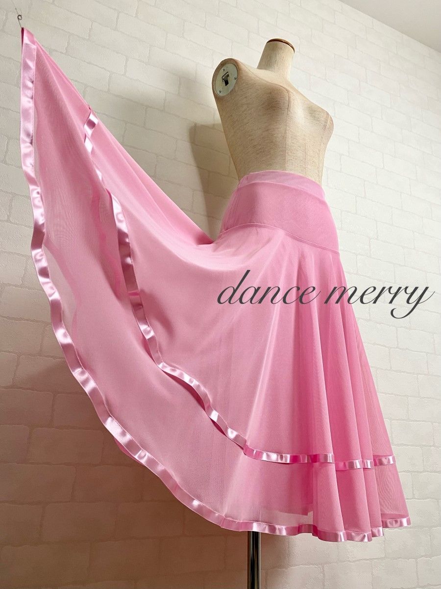新品　社交ダンス　スカート　ピンク　レッスン　シンプル　パーティ　上品　1117 MERRY】新品 ミディアム丈 社交ダンス スカート ピンク レッスン
