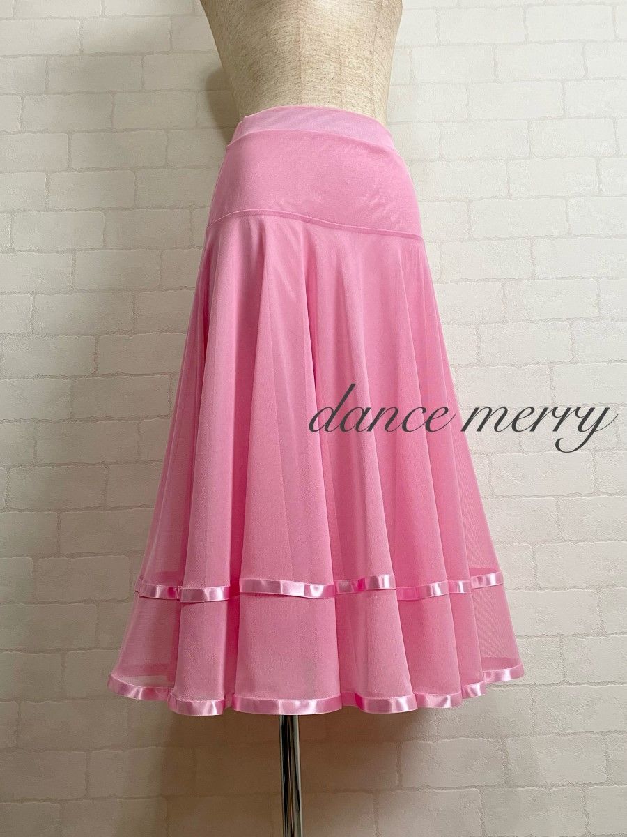 新品　社交ダンス　スカート　ピンク　レッスン　シンプル　パーティ　上品　1117 MERRY】新品 ミディアム丈 社交ダンス スカート ピンク レッスン