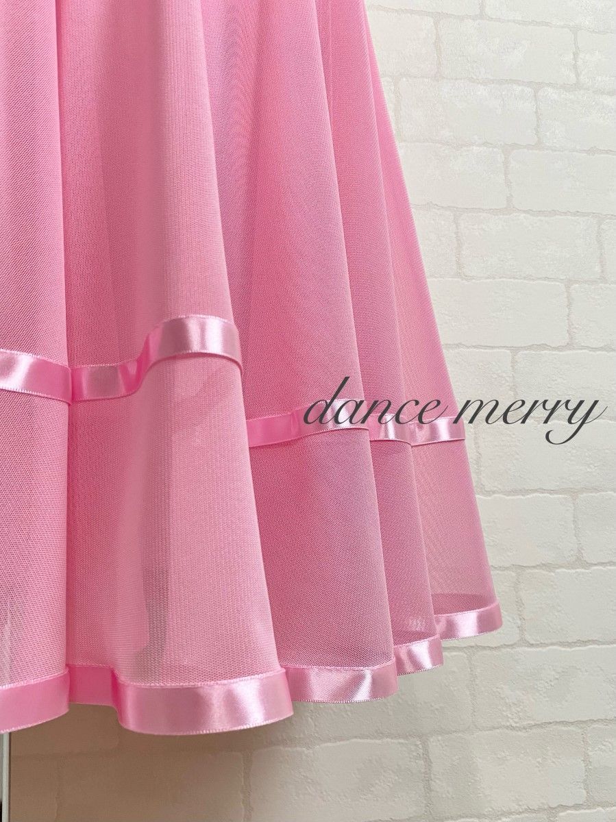 MERRY】新品 ミディアム丈 社交ダンス スカート ピンク レッスン