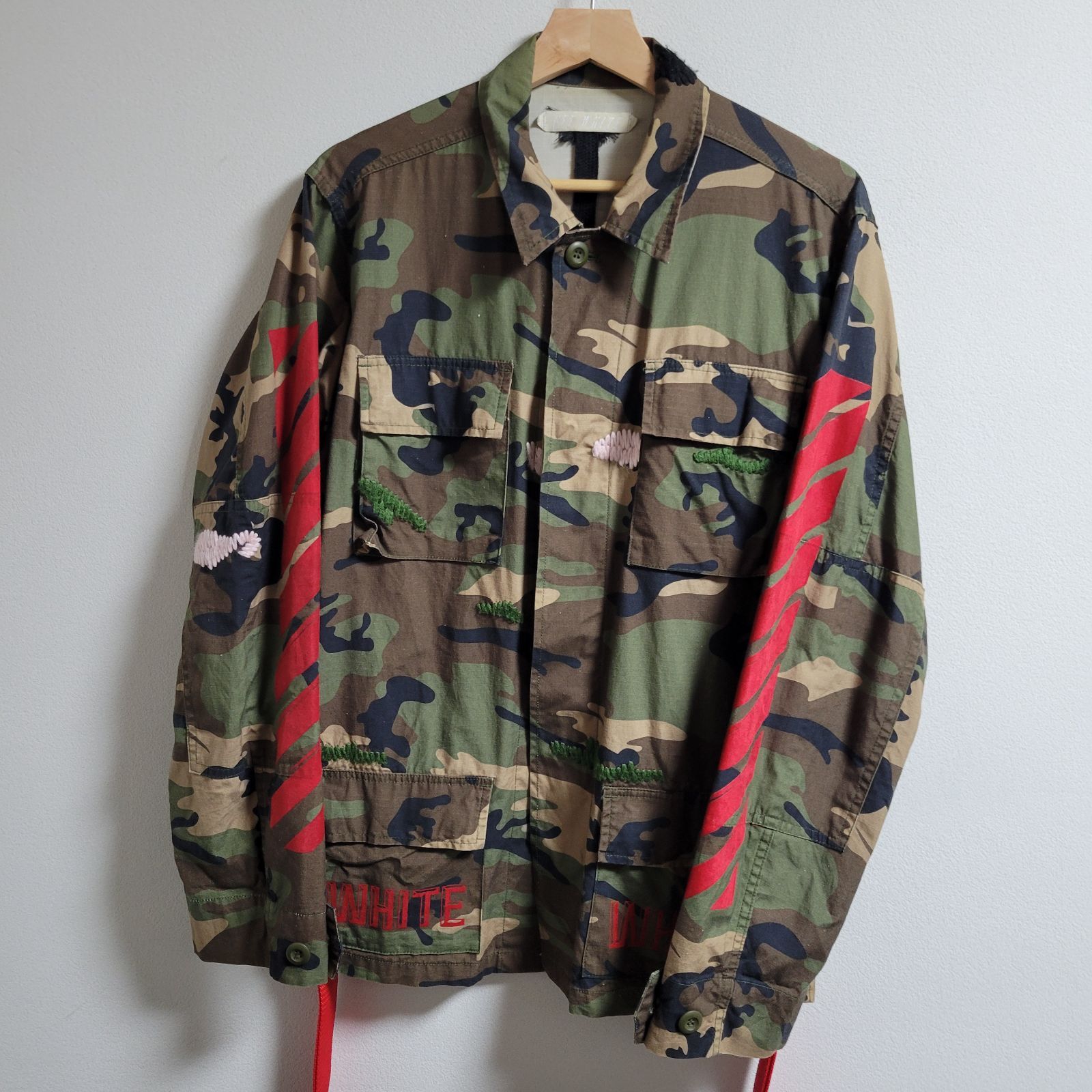ジャスティンビーバー着用モデル OFF-WHITE オフホワイト 迷彩 ミリタリー シャツジャケット カモ柄 バックプリント XS
