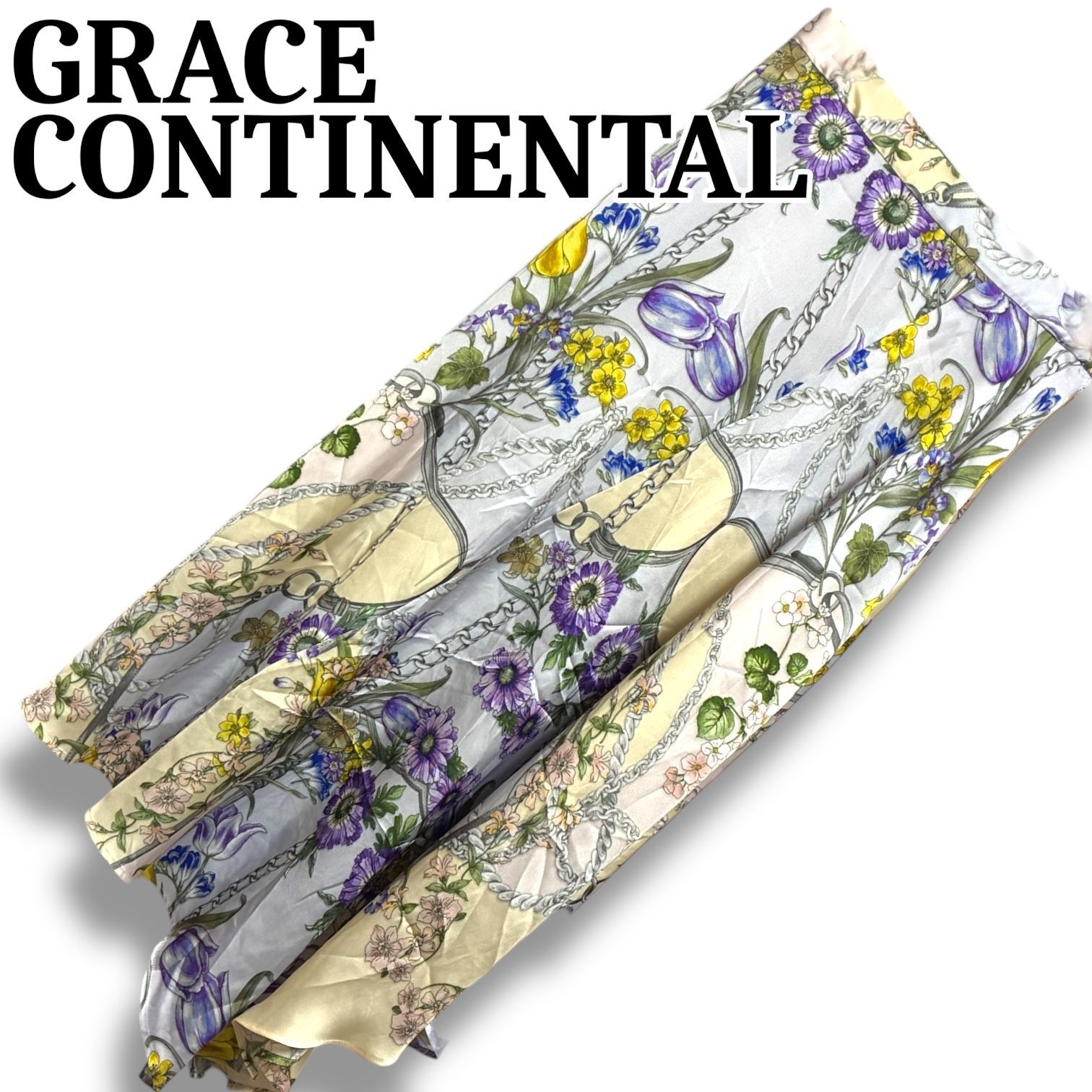 GRACE グレースコンチネンタル マルチ 花柄 スカーフ柄 ロング スカート ポリエステル 38 Mサイズ相当 上質素材 レディース エレガント 01201 21045-00 001232 H