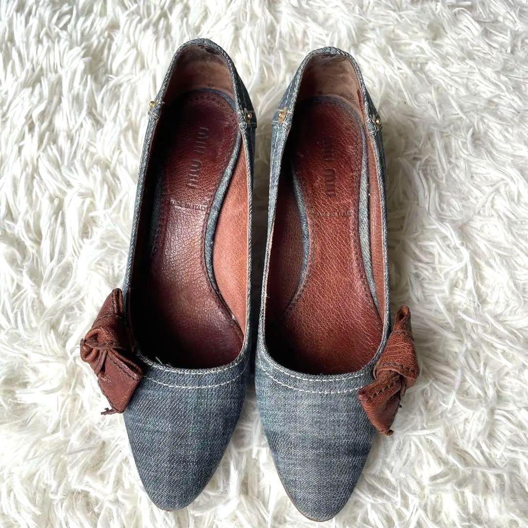 Miu ミュウミュウ アーカイブ デニムリボンパンプス ポインテッドトゥ34 1 2