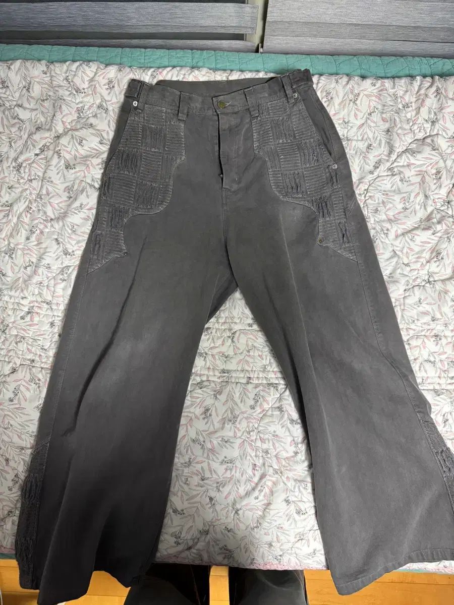3 ポリテルー ウェスタン ボロパンツ グレー