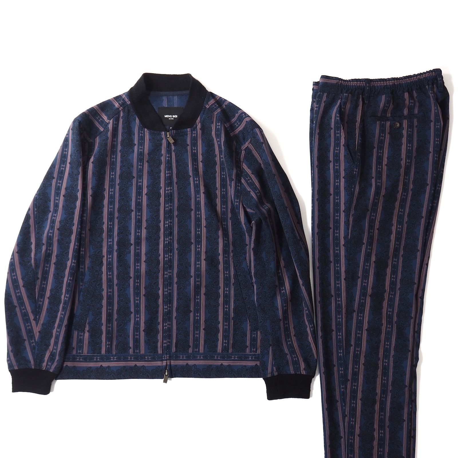 メンズビギ MENS BIGI 総柄 ペイズリー柄 セットアップ ウエストゴム 01 ネイビー メンズ 5 ZJ 052