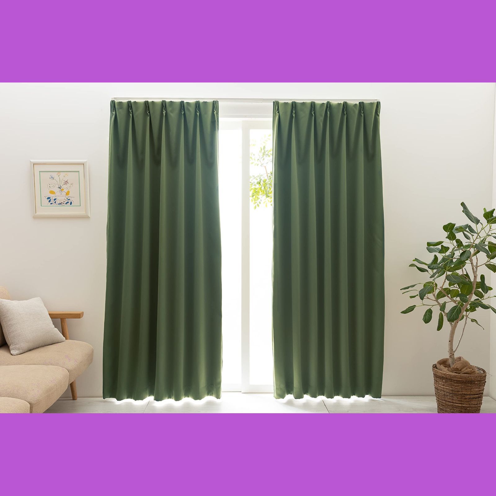【在庫セール】日本製 無地 保温 寝室 断熱 リビング 省エネ カーテン 節電 幅100cm×丈100cm 防炎ラベル付き 2枚 防炎 ベルーイ 1級遮光 ミッドグリーン ユニベール