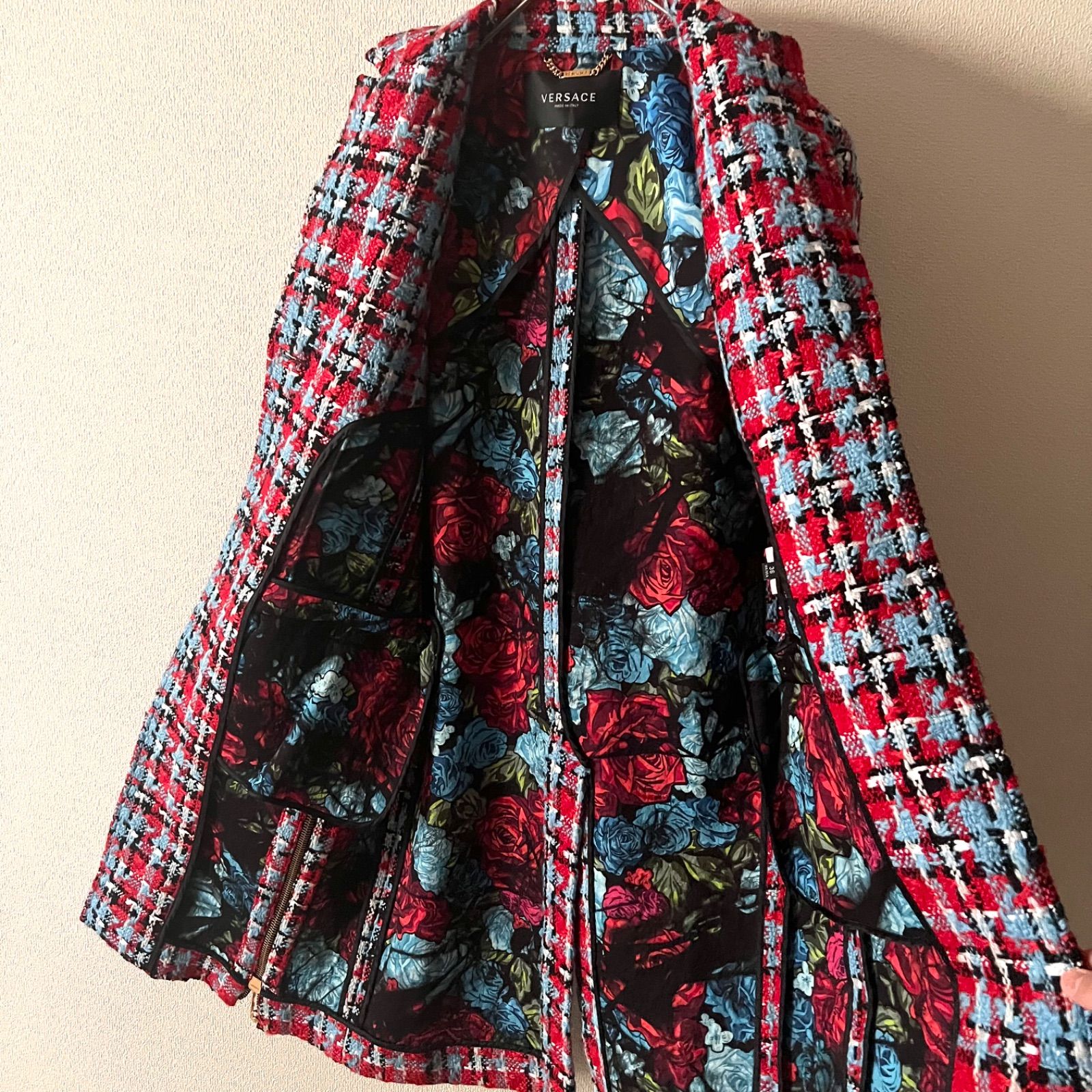 ヴェルサーチ VERSACE 現行 ツイードコート ロング 金ボタン