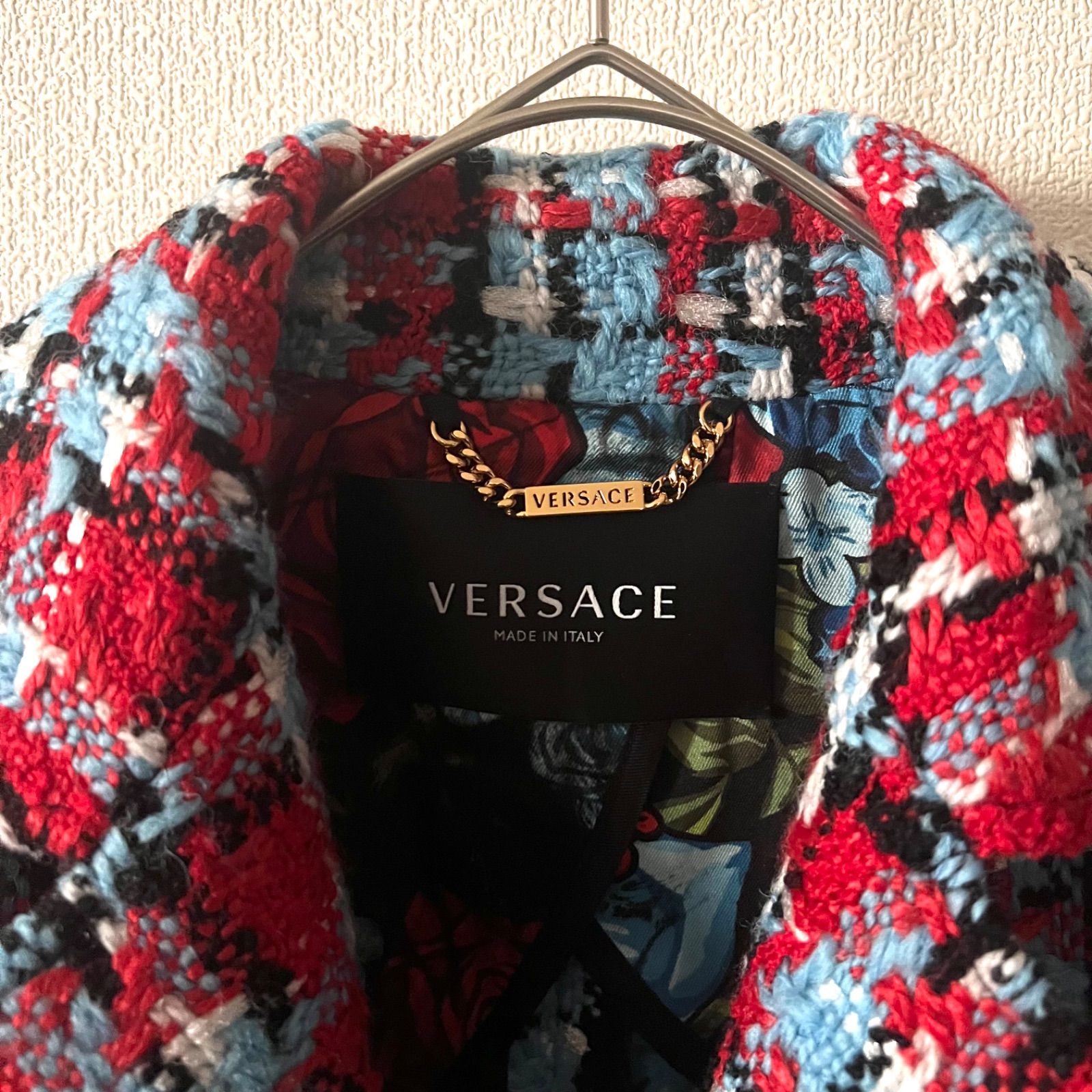 ✨VERSACE ヴェルサーチ　豹柄コート　メデューサボタン柄 ヴェルサーチ VERSACE 現行 ツイードコート ロング 金ボタン