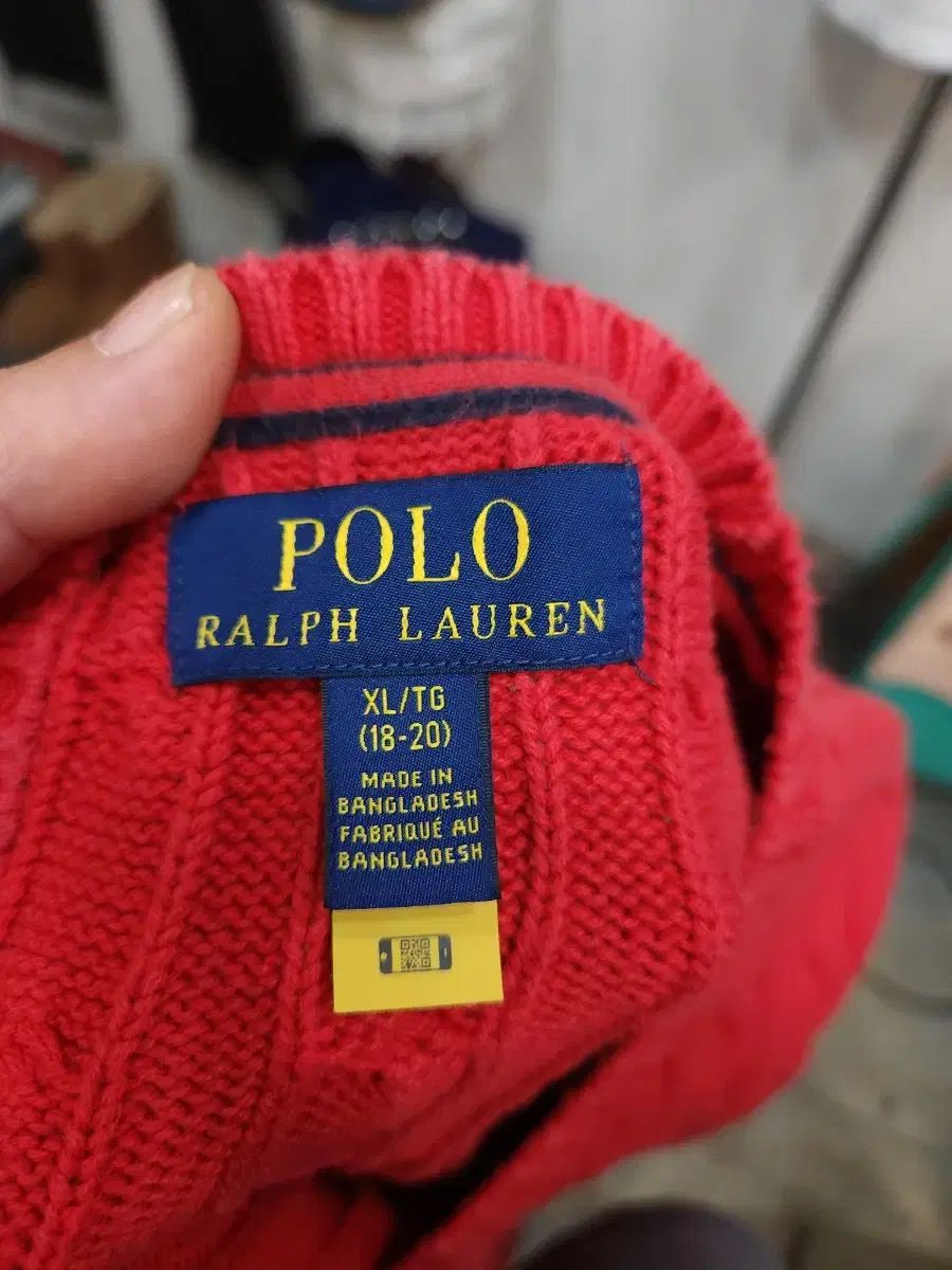  ポロラルフローレン レッド ケーブル編み コットン ニット 長袖 ニット セーター