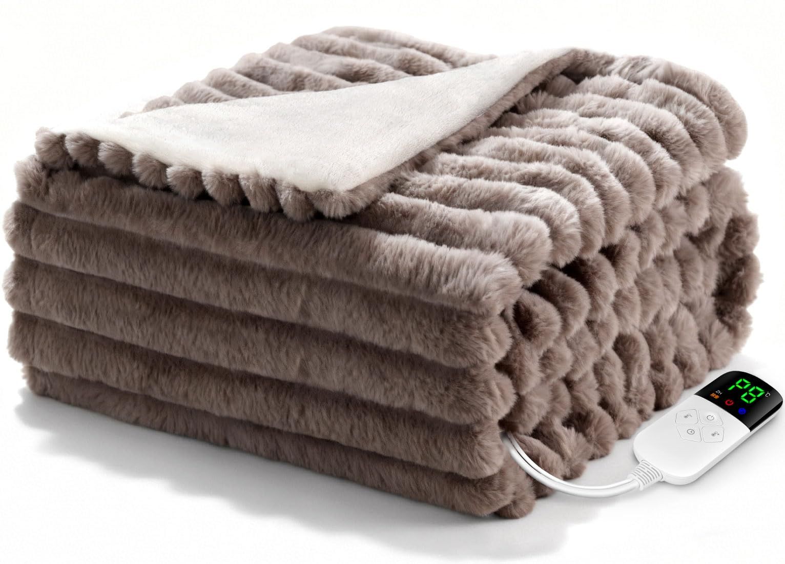 電気毛布 掛け敷き兼用 188 130 cm 上の肌触り＆ラビットファー調 フランネル電気ブランケット 電気ひざ掛け 3分速暖 恒温加熱 8段階温度調整 4段階切タイマー ダニ退治 厚手生地 ふわふわ 柔らかく 暖房器具 省エネ 自動電源オフ 過熱保護 丸洗