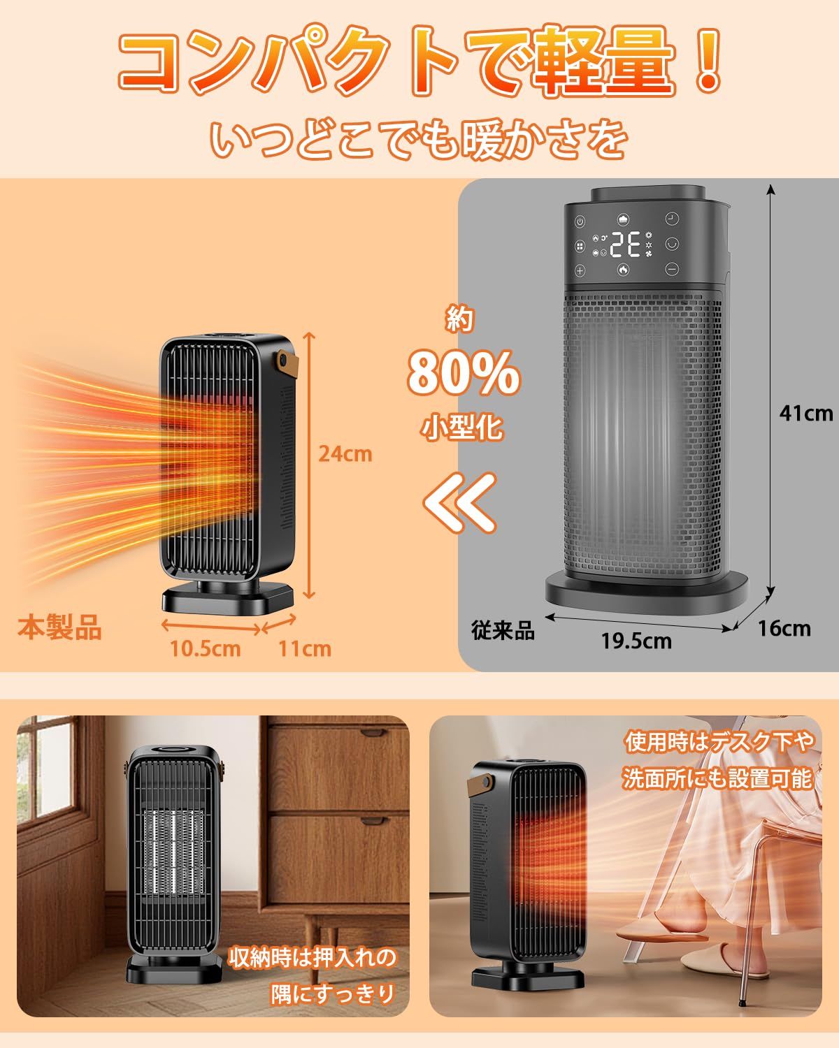 生活家電 Yokepro セラミックヒーター2025冬新登場 小型 速暖 電気 