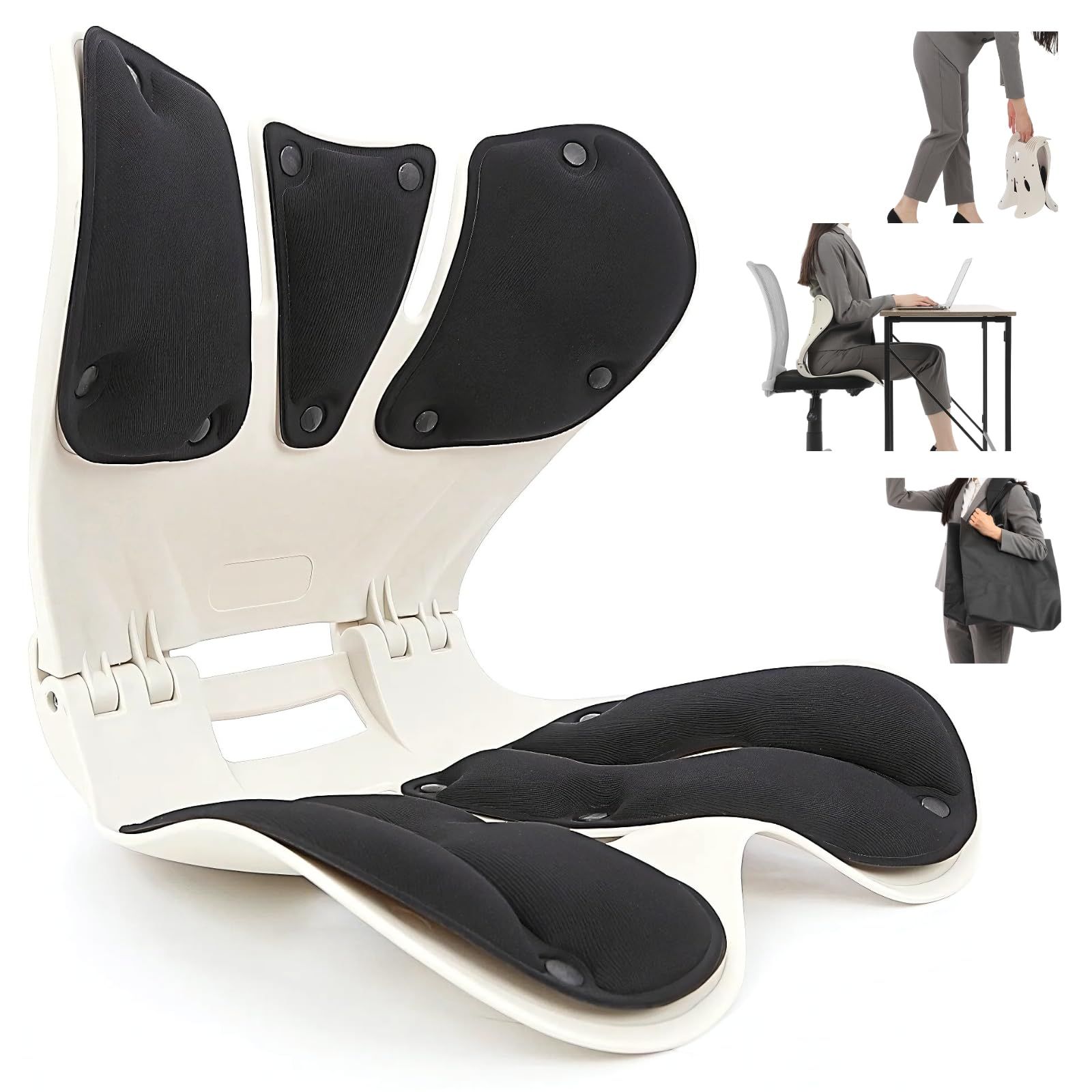 理学療法士監修 姿勢サポートチェア PELSAPO 姿勢矯正 椅子 折りたたみ式 収納袋付き 骨盤サポート 座椅子 猫背対応 腰サポート ストレートネック対策 ブラック UMikke