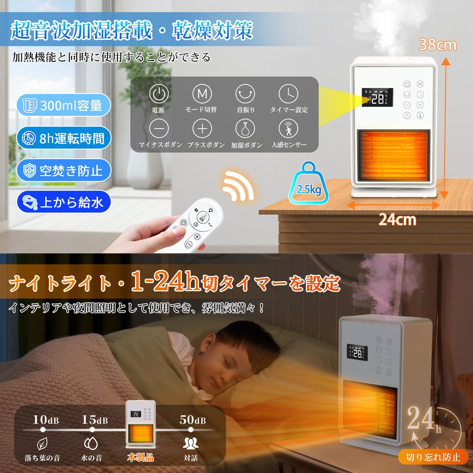 セラミックヒーター2025冬新型 暖房・加湿・空気清浄超音波加湿搭載 人