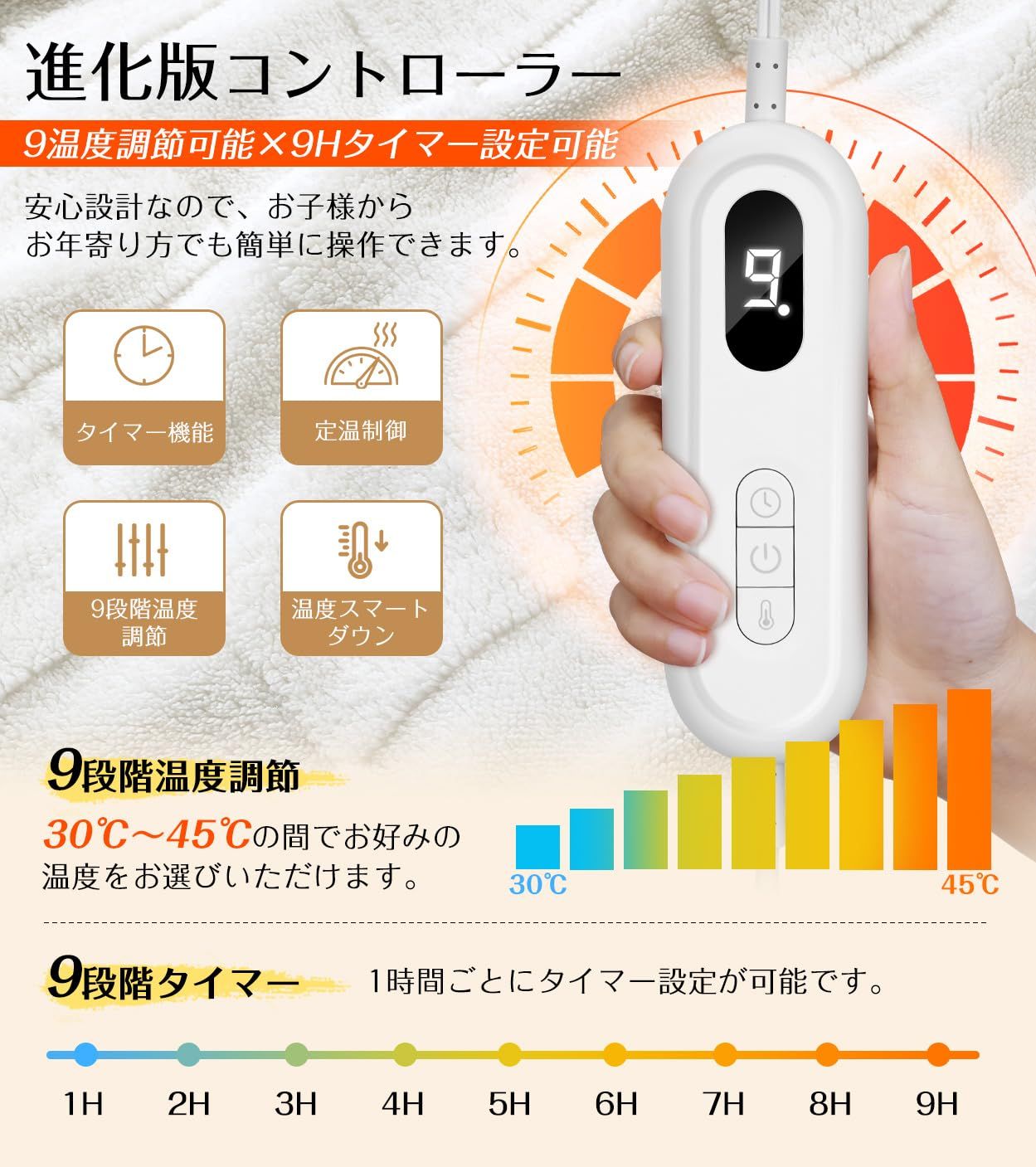 Heshare電気毛布 掛け敷き兼用 洗える 割引 188×130cm 大型 9段階温調