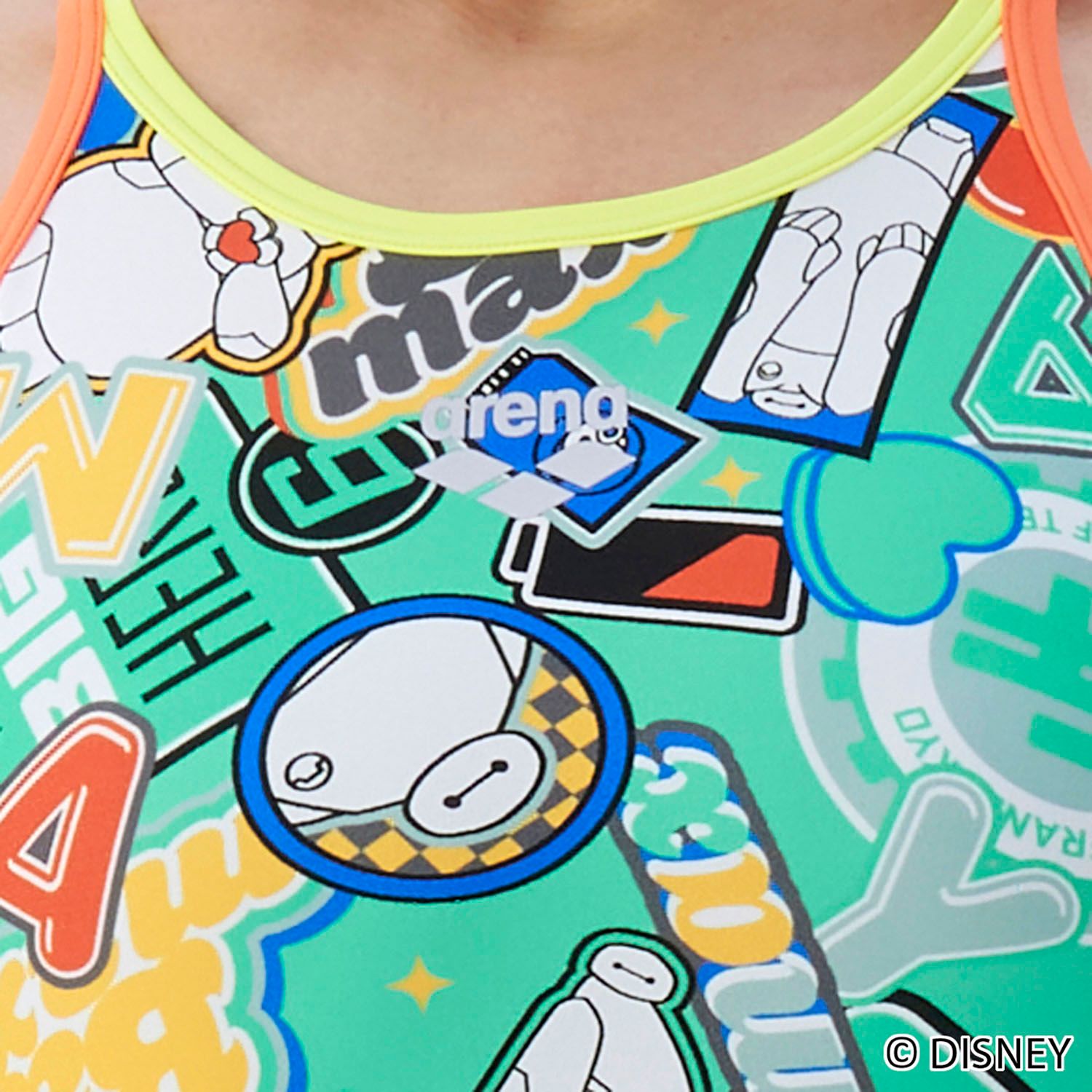 アリーナ arena スイミング トレーニングワンピース オープンバック レディース 水着 スイムウエア ディズニー 水泳 競泳 プール フィットネス 練習 泳ぎやすい 軽い泳ぎ心地 タフスキン GROR グリーン×オレンジ 水上スキーウェア ダイビング