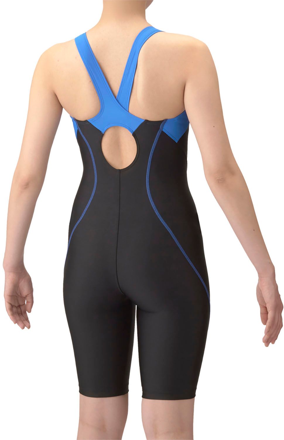 アリーナ arena スイミング フィットネスワンピーススパッツ オープンバック ハーフレッグ ひっかけパッド BKBL ブラック ブルー