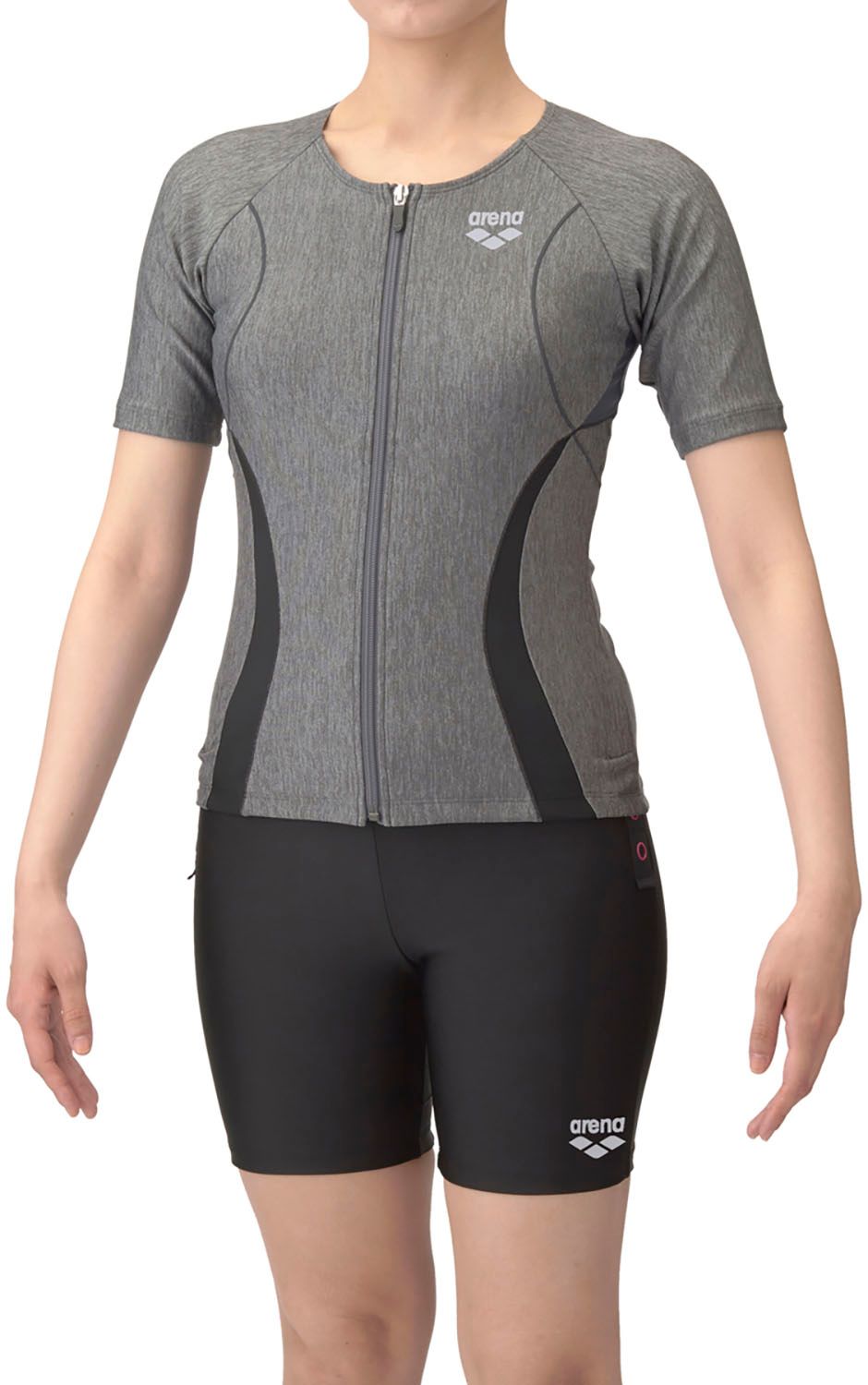 アリーナ arena スイミング フィットネスセパレーツ カバーバック ミドルレッグ 差し込みパッド GYBK グレー×ブラック