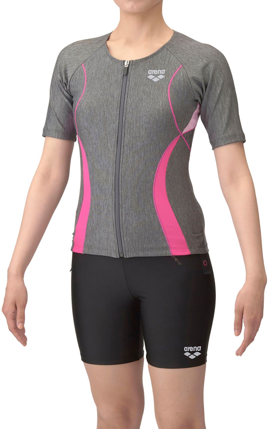 アリーナ arena スイミング フィットネスセパレーツ カバーバック ミドルレッグ 差し込みパッド GYPK グレー×ピンク