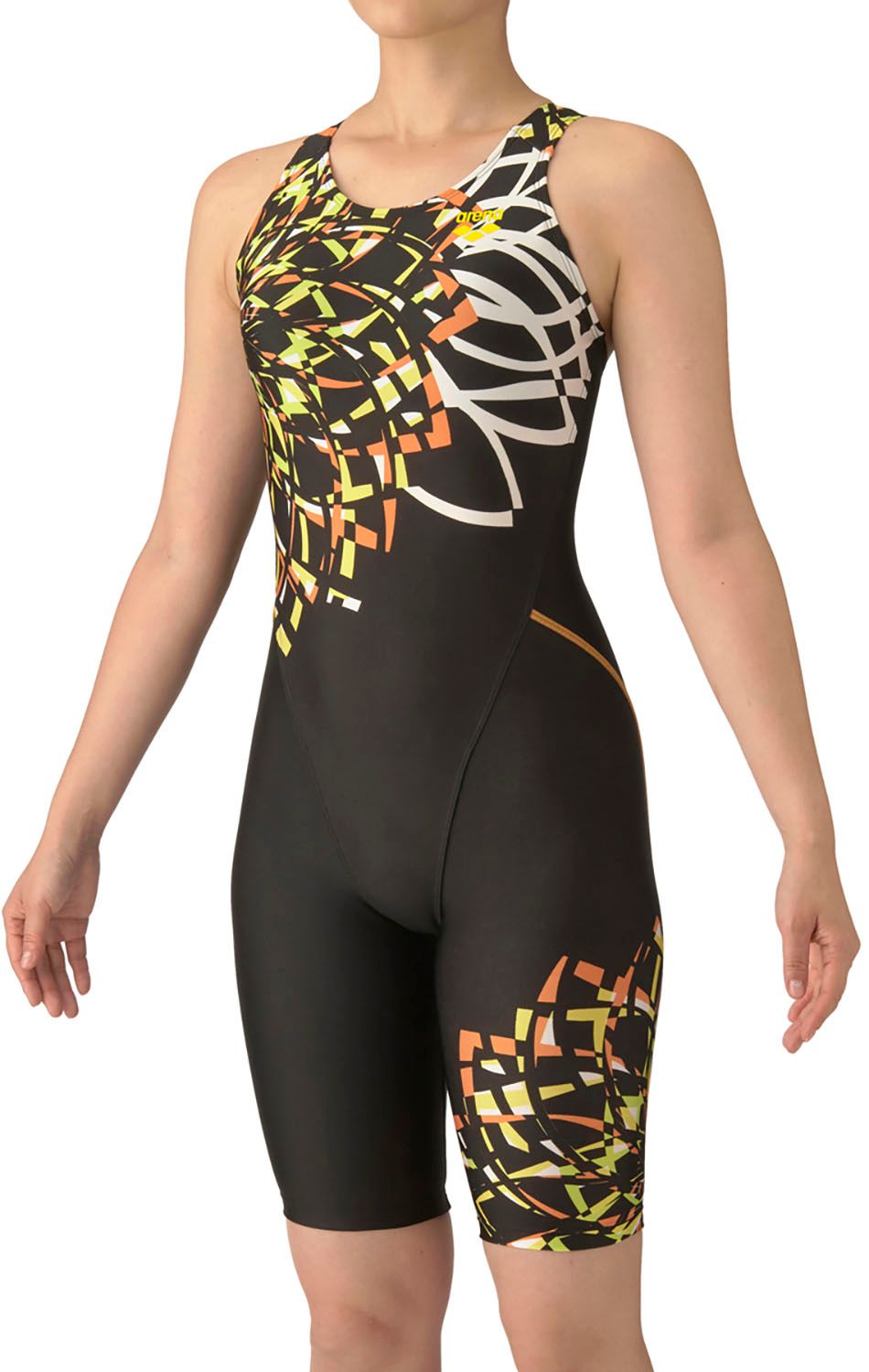 アリーナ arena スイミング フィットネスワンピーススパッツ オープンバック ハーフレッグ ぴったりパッド レディース 水着 スイムウエア 水泳 競泳 プール トレーニング 練習 泳ぎやすい BKOR ブラック オレンジ