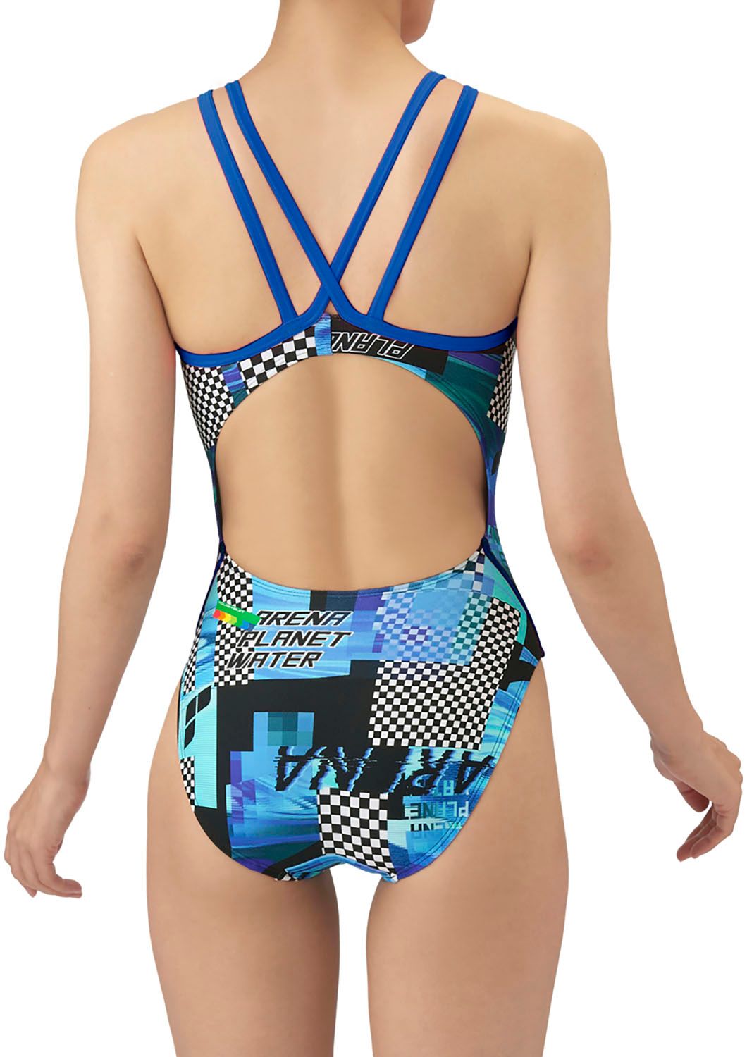 アリーナ arena スイミング トレーニングワンピース オープンバック レディース 水着 スイムウエア 水泳 競泳 プール フィットネス 練習 ジム タフスキン ハード ダブルストラップ NVBL ネイビー×ブルー