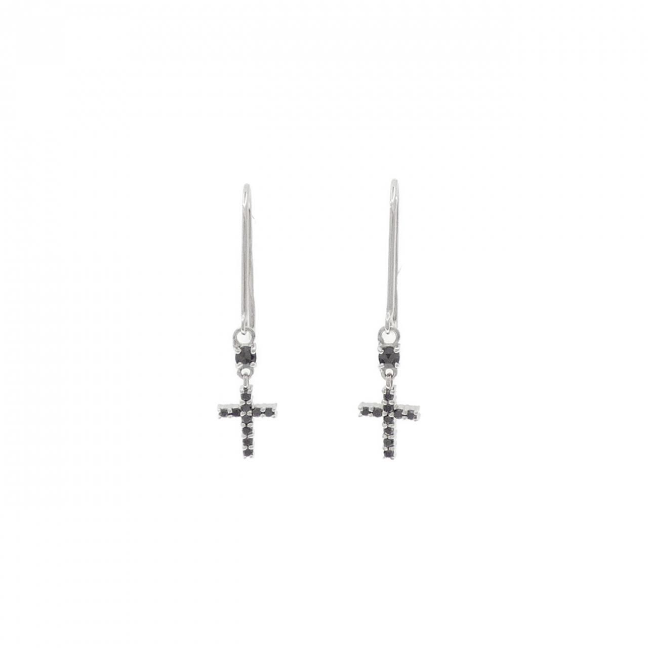 K 10 WG クロス ダイヤモンド ピアス 0.12 CT