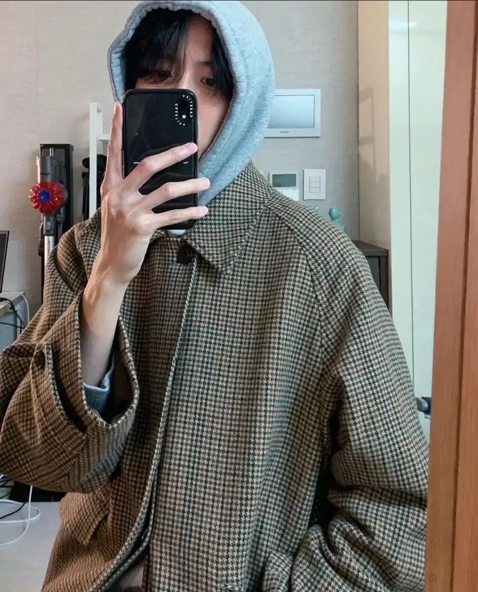 カバーナット ウール バルマカーン チェック コート L チュウジェ 着用