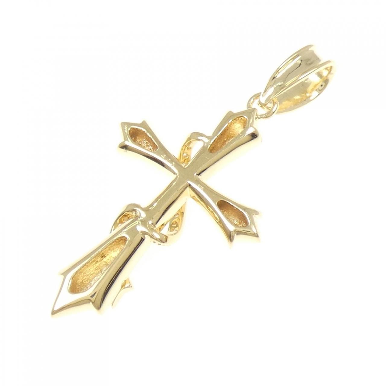 K 18 YG クロス ダイヤモンド ペンダント 0.10 CT