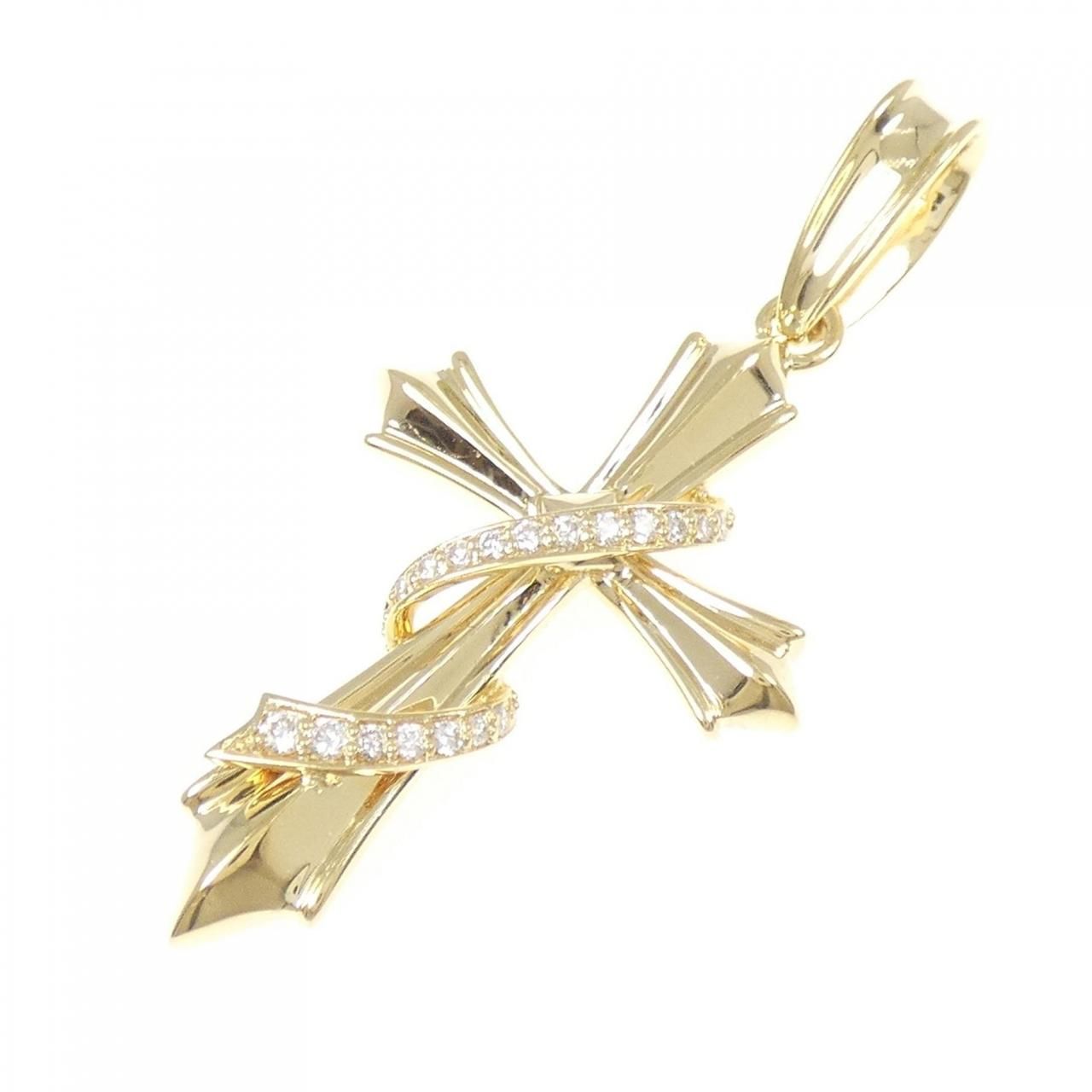 K 18 YG クロス ダイヤモンド ペンダント 0.10 CT