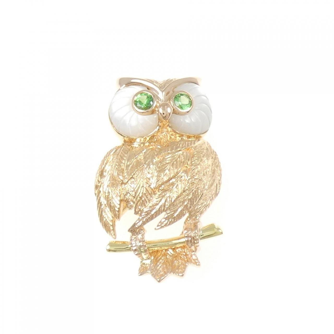 K 18 YG PG フクロウ マザーオブパール ブローチ