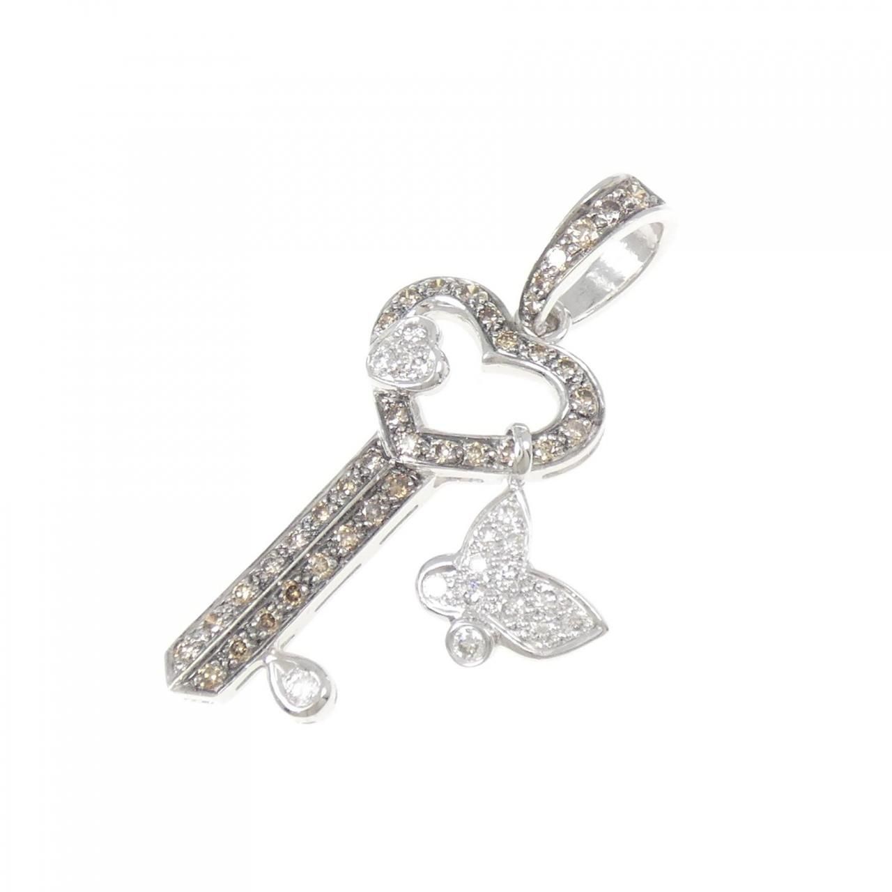 750 WG BG キー×ハート×バタフライ ダイヤモンド ペンダント 0.45 CT