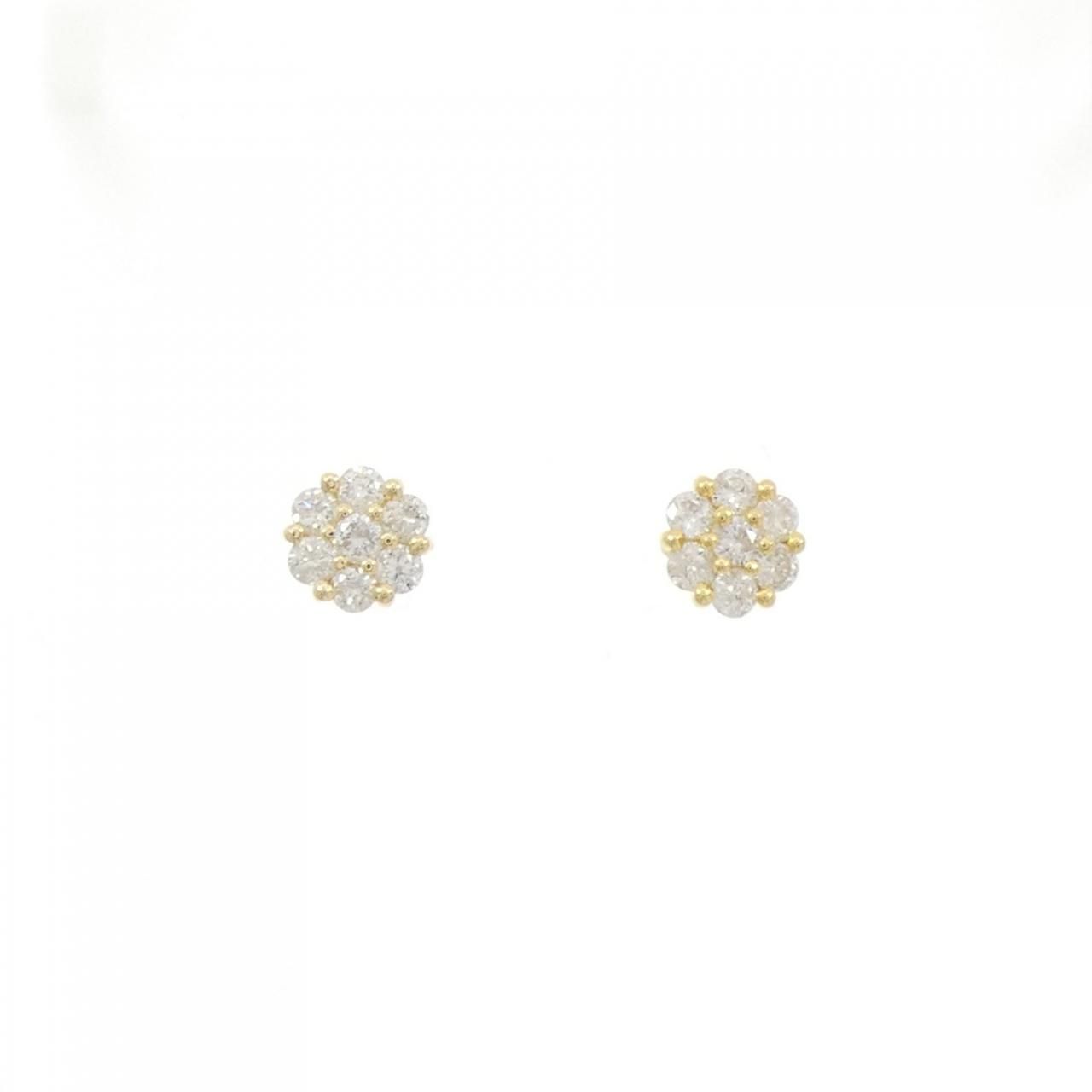 K 18 YG フラワー ダイヤモンド ピアス