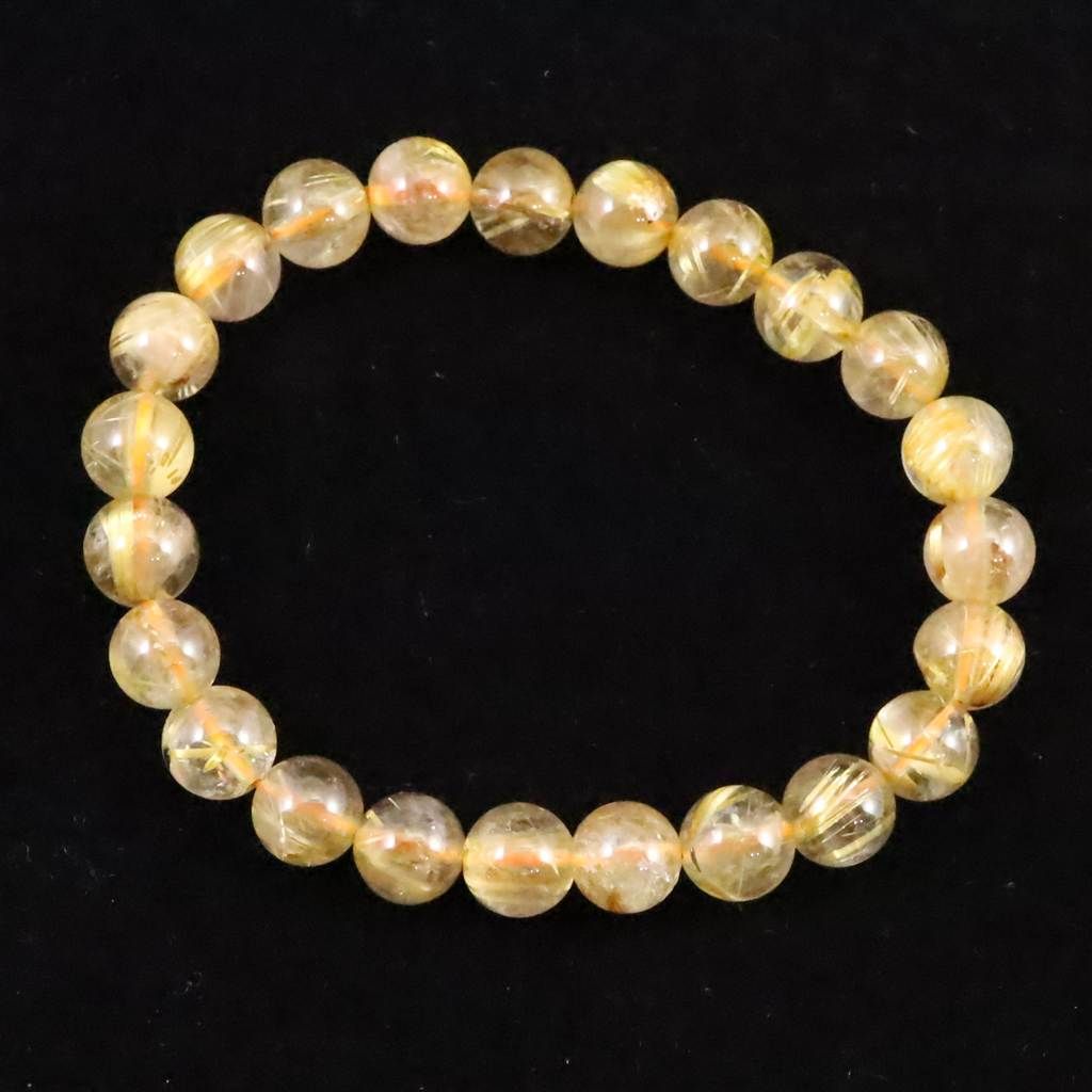 ゴールドタイチンルチルクォーツ 3 A 8 mm玉ブレスレット 17.1 g 榎本通商31504