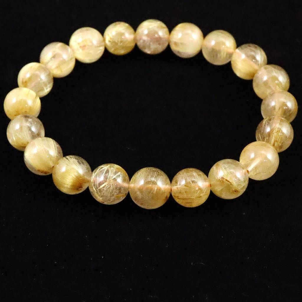 ゴールドルチルクォーツ 3 A 9 mm玉ブレスレット 24.2 g 榎本通商29509