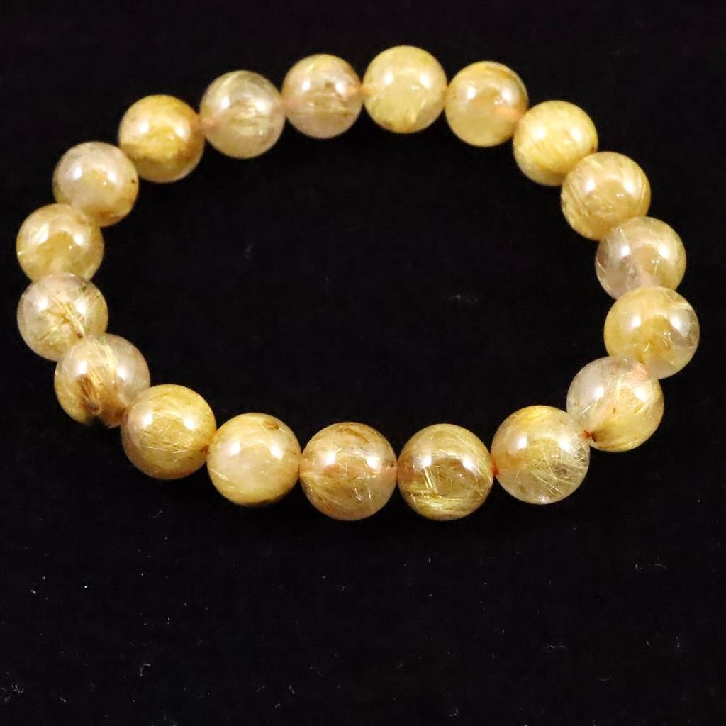 ゴールドルチルクォーツ 3 A 9.5 mm玉ブレスレット 23.9 g 榎本通商34943