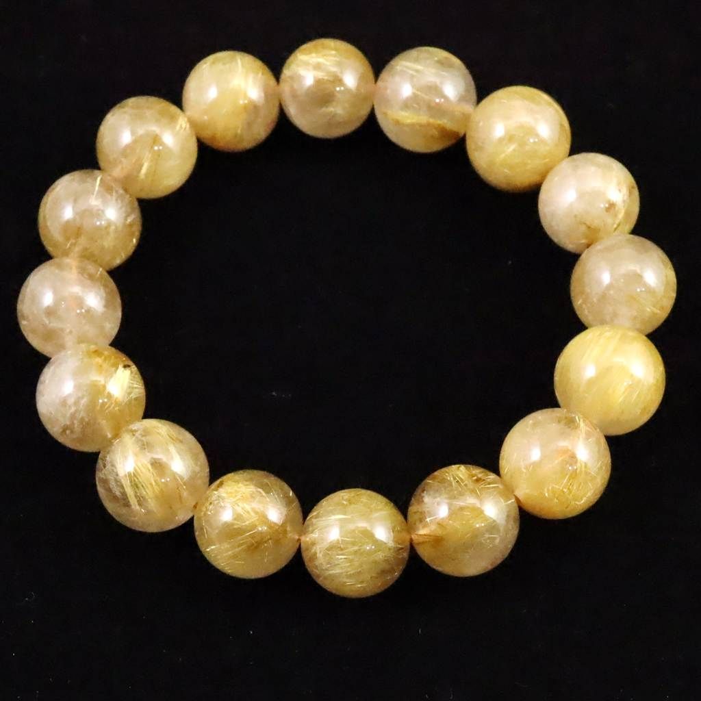 ゴールドルチルクォーツ AA 13mm玉ブレスレット 52.7g 【榎本通商62288】