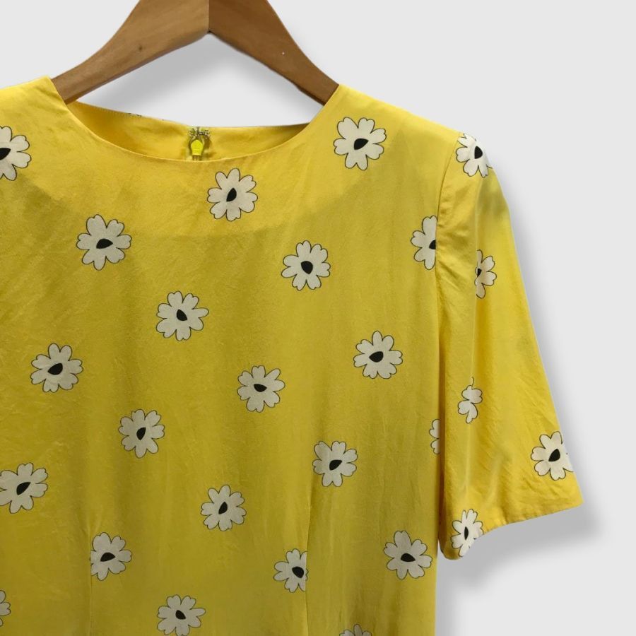 AKRIS アクリス 半袖ワンピース 花柄 黄色 36 Sサイズ 春夏