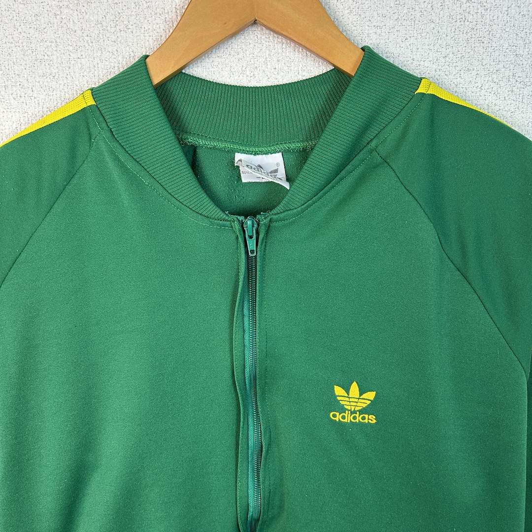 90 s adidas アディダス トラックジャケット ジャージ ロゴ刺繍 グリーン Lサイズ メンズ 古着 スポーツMIX ストリート