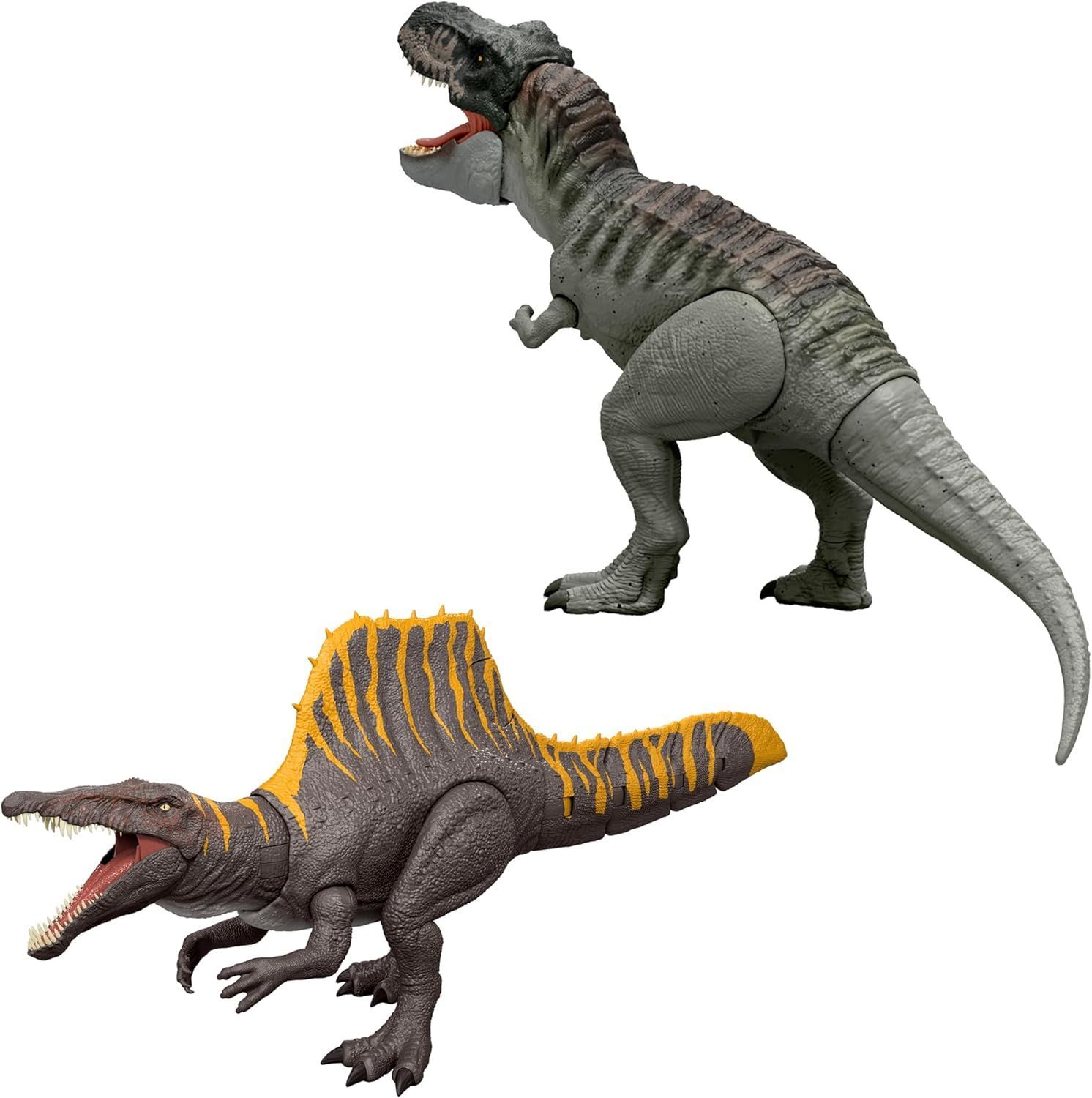 ジュラシックワールド 恐竜フィギュア 2体セット T レックス&スピノサウルス 光る&鳴くギミック付き