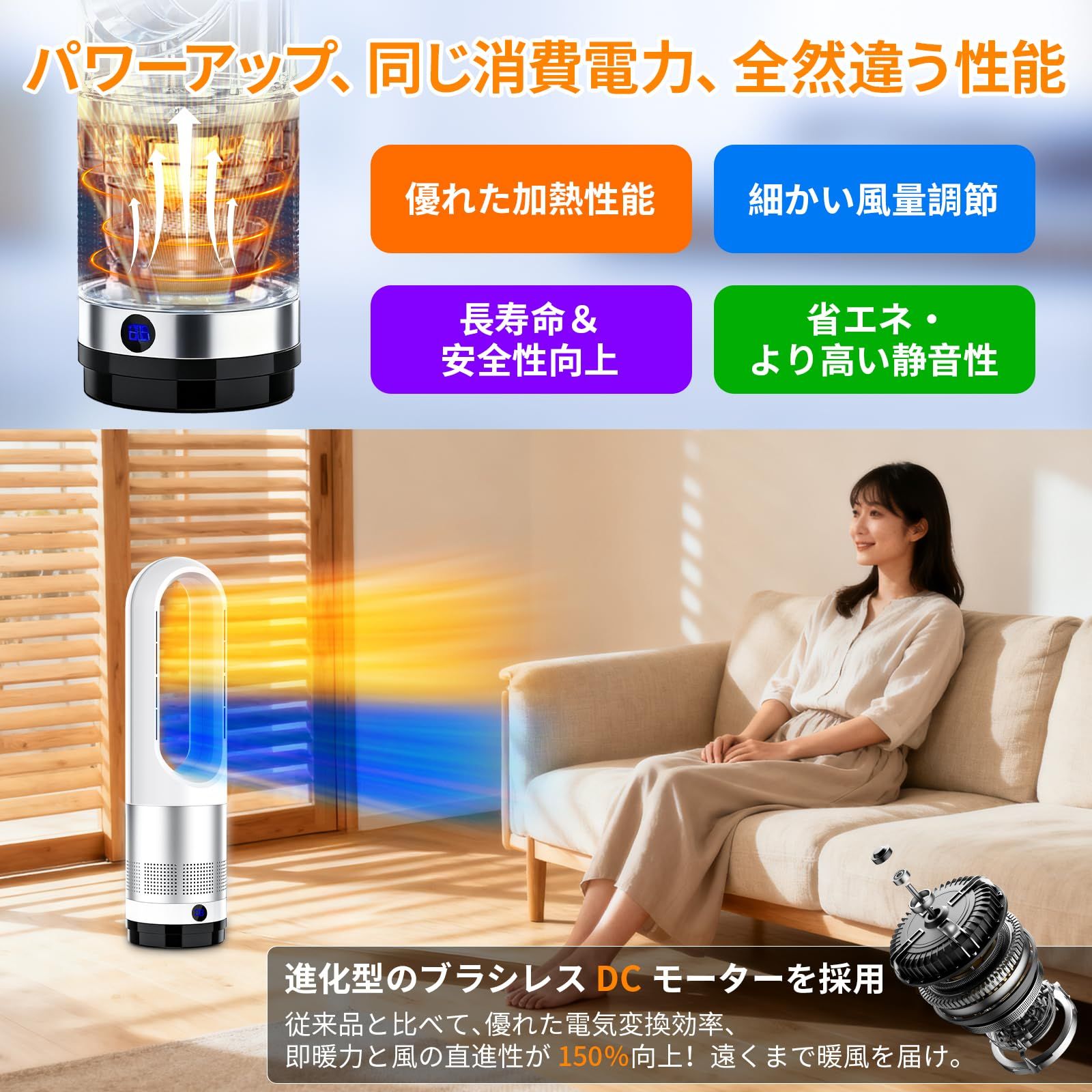 セラミックヒーター 冬新定番・羽根なし・暖兼用ヒーター 暖房器具