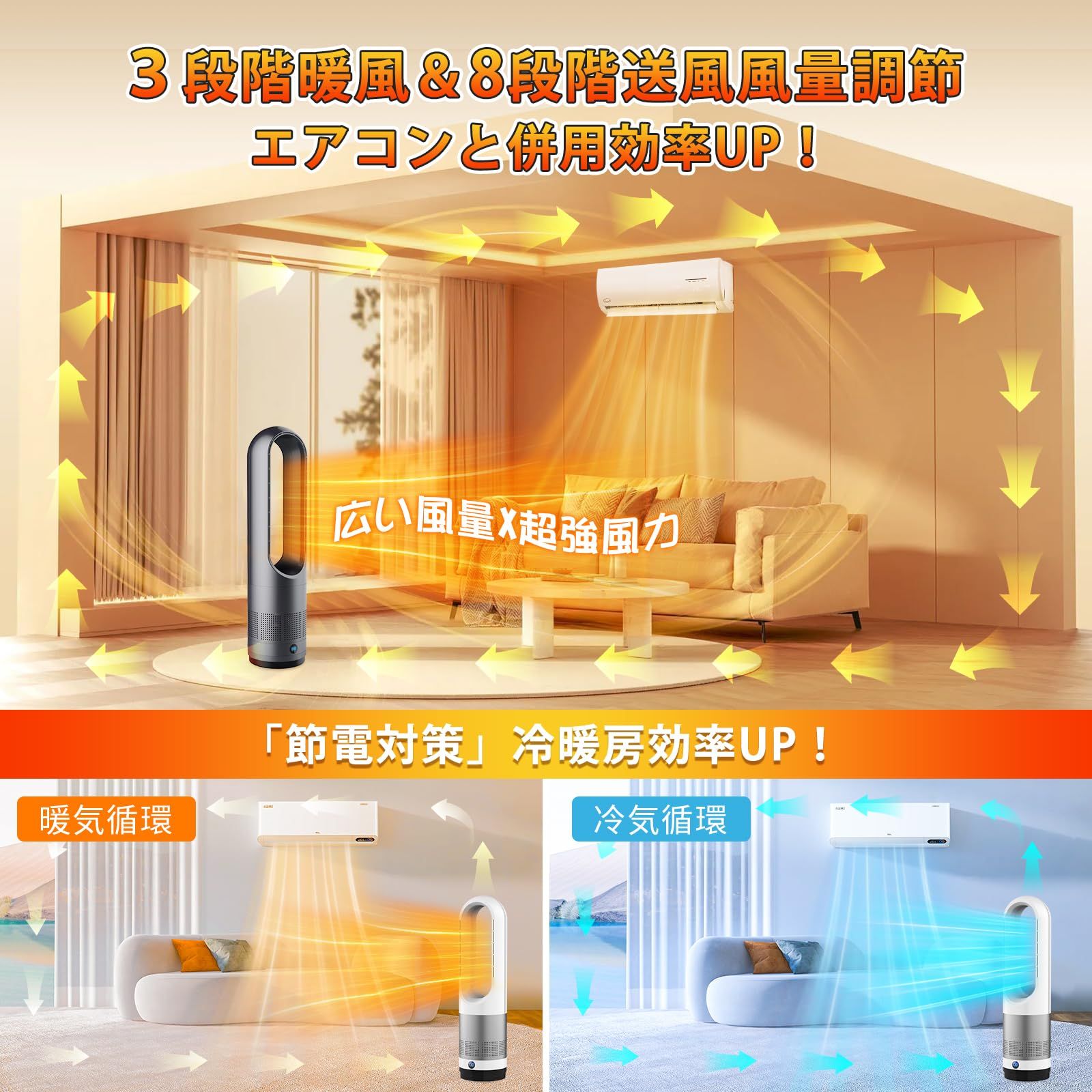 LRIOセラミックヒーター羽なし＆冷暖房＆一年中お役立ち 電気ファン