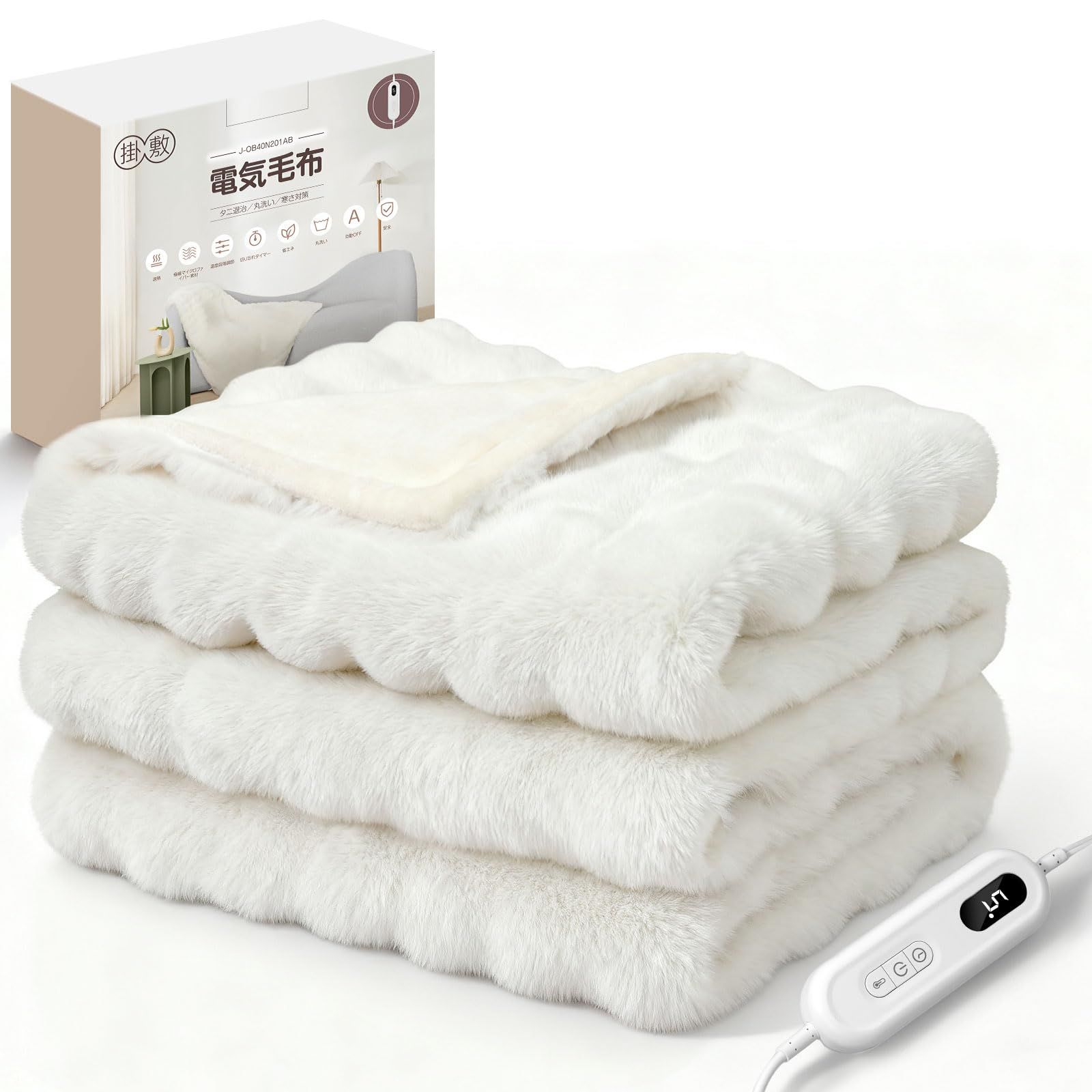 電気毛布 SNSで超 表面兎毛調 裏面ポリエステル素材 190 130 cm セミダブル 掛け敷き兼用 9段階温度調整 9段階タイマー付き 自動オフ 洗える ダニ退治 ふわふわ 柔らかく 防寒対策 暖房器具 省エネ 安全保護 PSE認証取得済 ホワイト