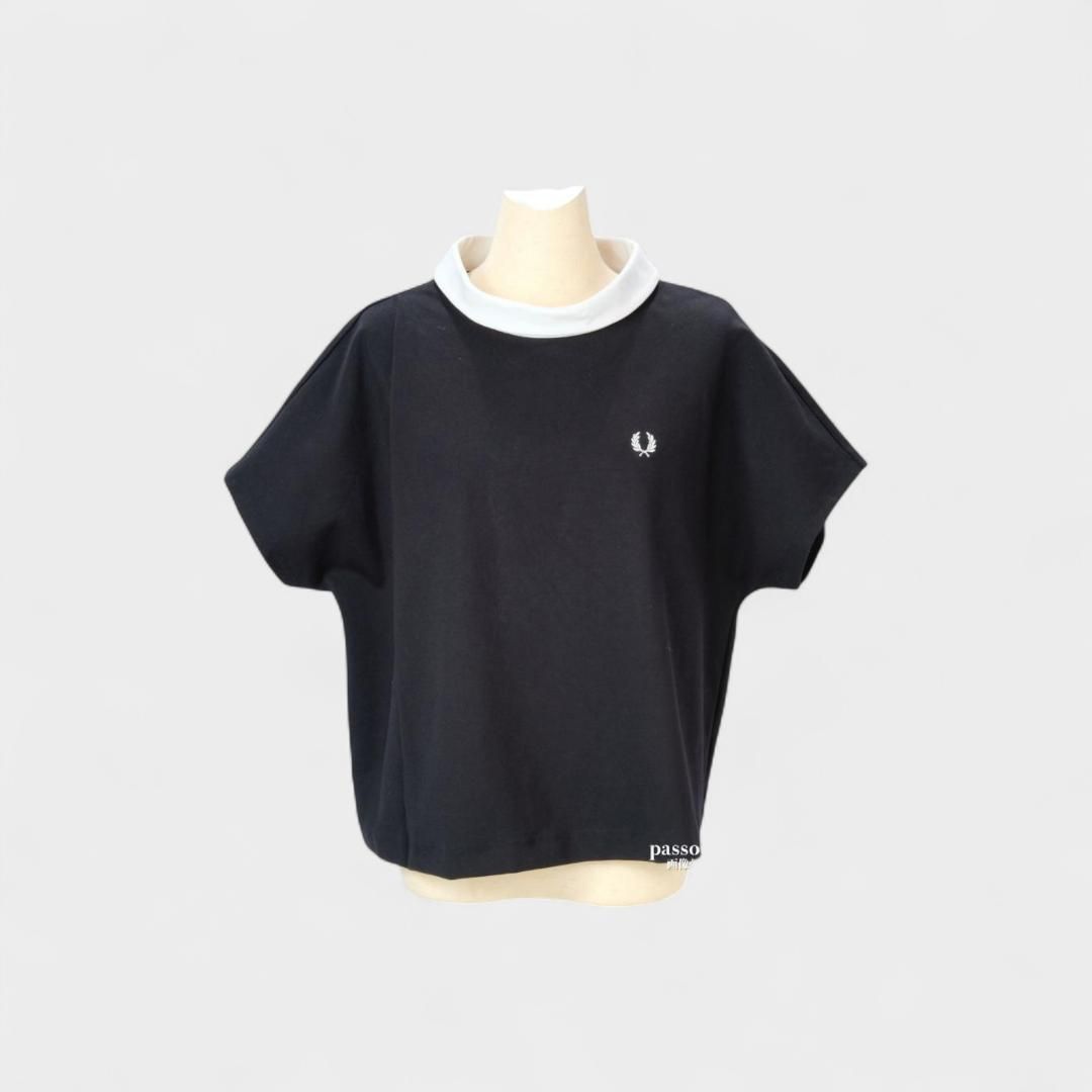 FRED PERRY フレッドペリー 月桂樹ロゴ リンガーT 黒×白 ワイドシルエット 刺繍 ドルマン 半袖 厚手