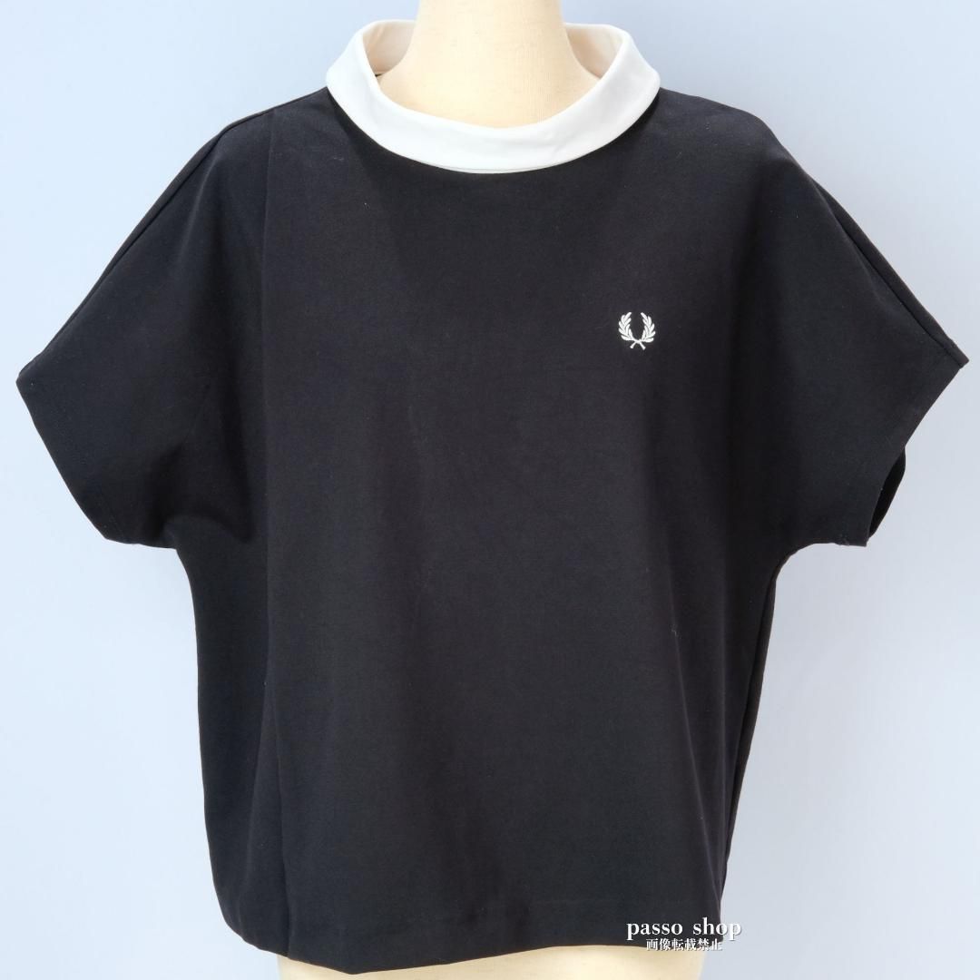 FRED PERRY フレッドペリー 月桂樹ロゴ リンガーT 黒×白 ワイドシルエット 刺繍 ドルマン 半袖 厚手