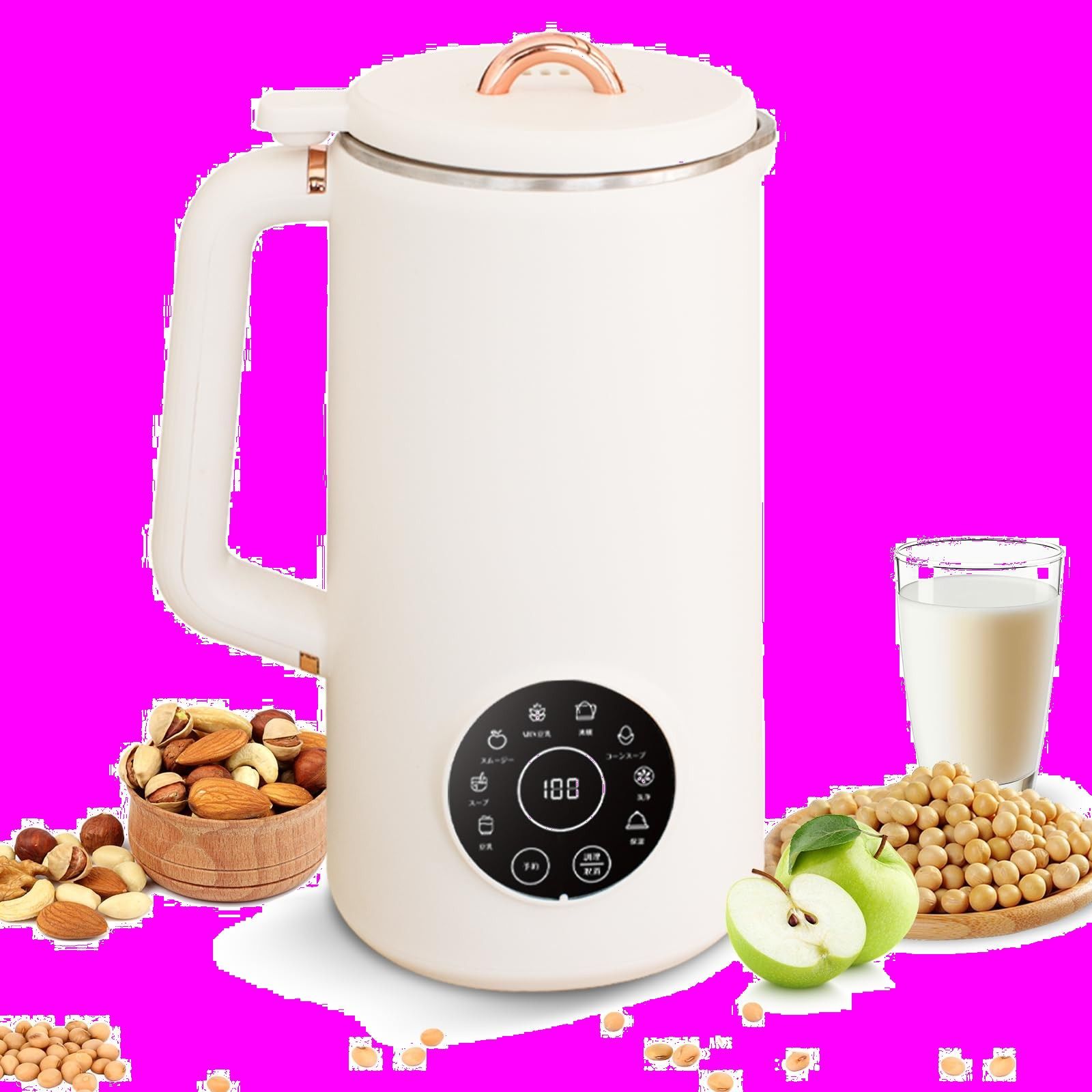 最大容量1000 ml 豆乳機 自動調理ポット スープメーカー ミキサー ブレンダー ジューサー スムージー 豆乳マシン 豆乳メーカー 洗浄モード 全自動 予約機能 保温機能 ミキサー氷も砕ける 乾燥豆OK 残滓がない 家庭用