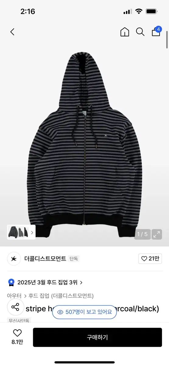 ザコールデストモーメント TCM ストライプ フード ジップアップ チョ スンヨン WOODZ 着用