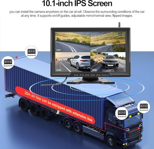 新品】ワイヤレスバックカメラキット、10.1インチHD 4画面分割