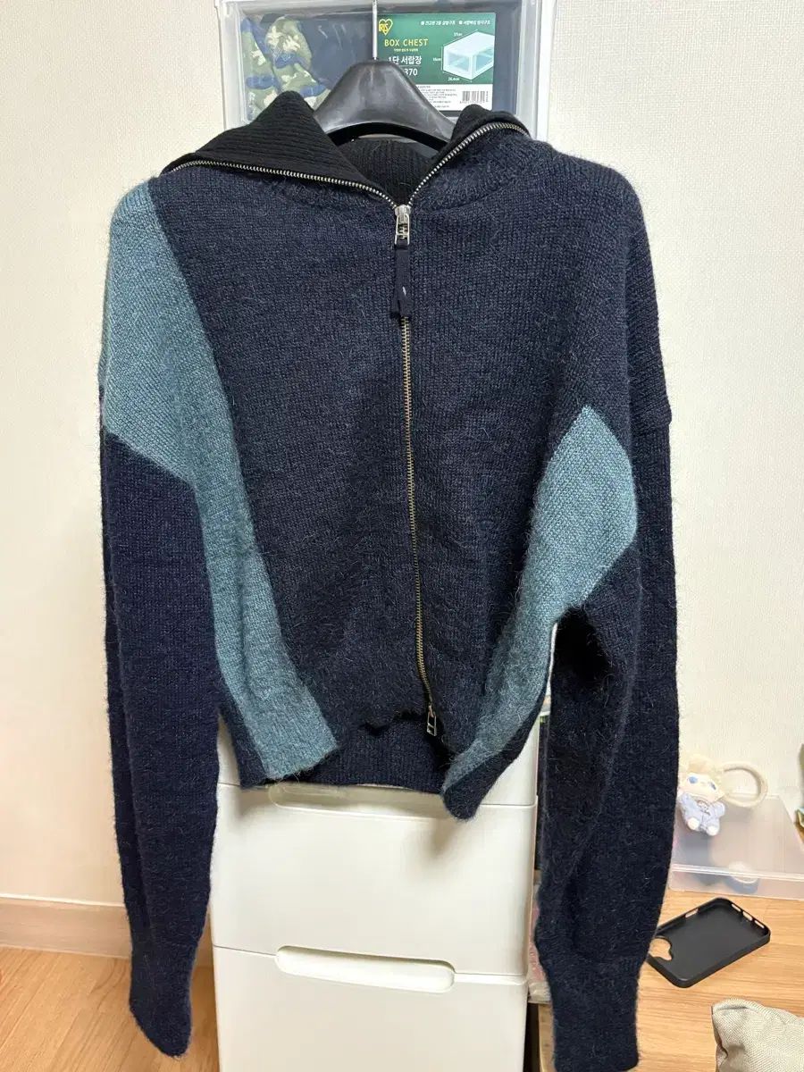 スタジオトムボーイ ビック襟 COLORブロック ジップアップカーディガン