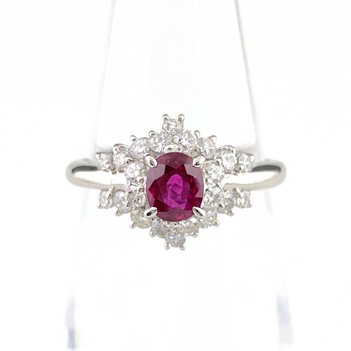 鑑別書付 ルビー リング プラチナ 指輪 メレダイヤ 9.5号 Pt 900 ダイヤモンド レディース